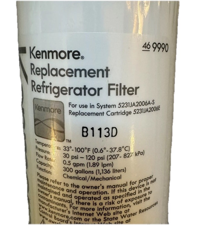 Kenmore Clear Refrigerator Water Filter 469990 46-9990 *NEW SEALED* No Box E8