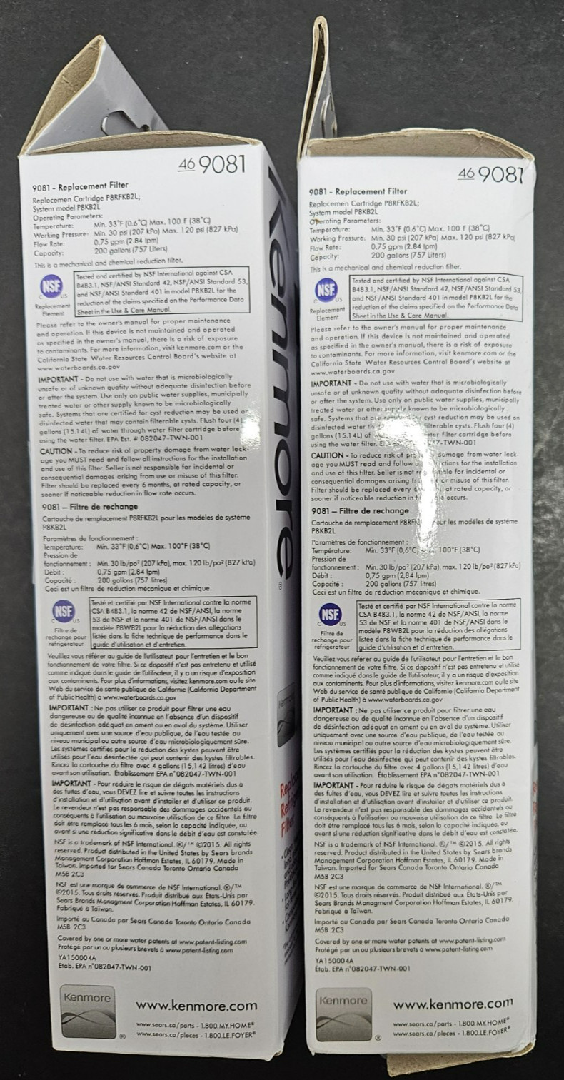 Two -469081 Kenmore Refrigerator Water Filters Sealed US New