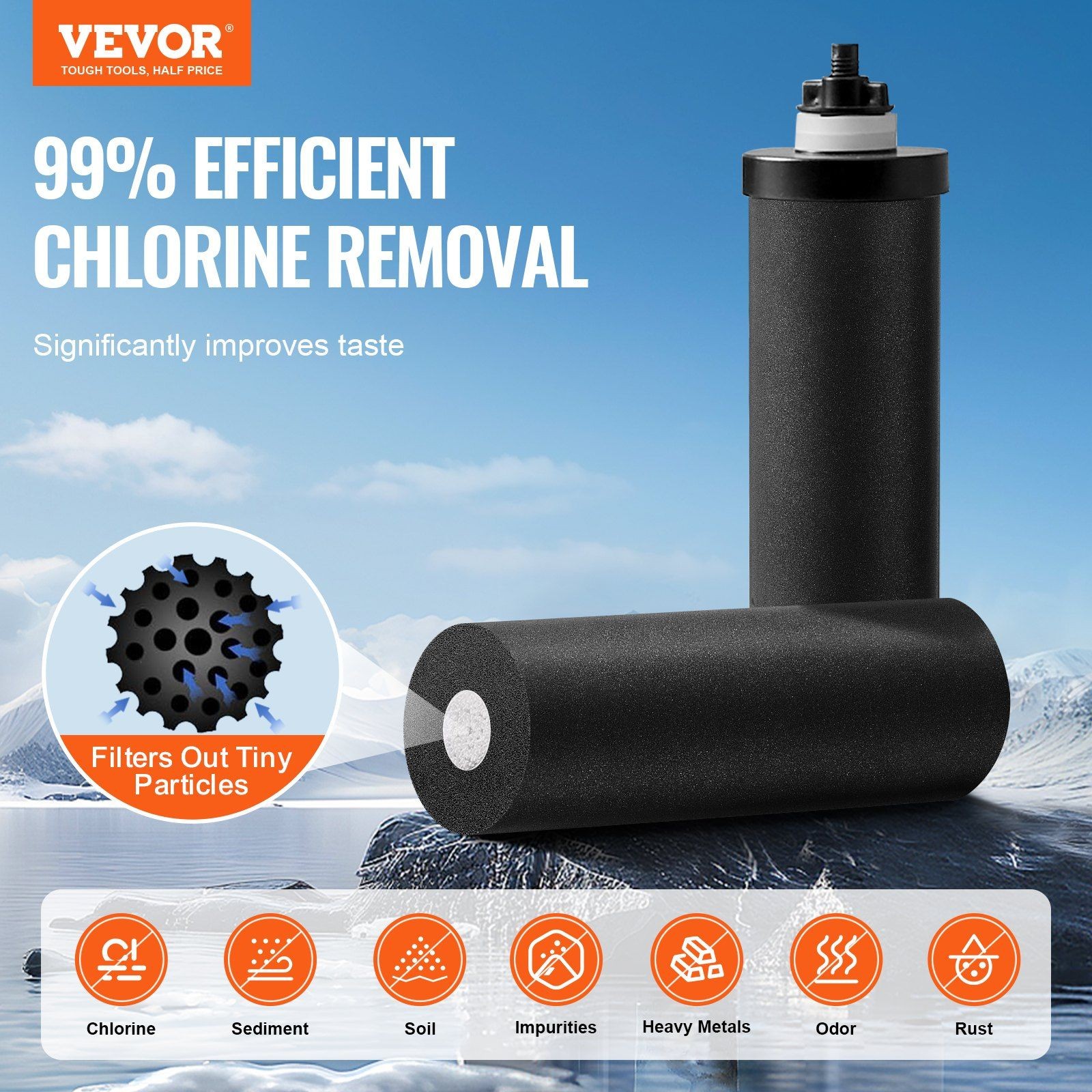 2.25G Portable Gravity-fed Water Filter 304 Stainless Steel w/2 Carbon Filters