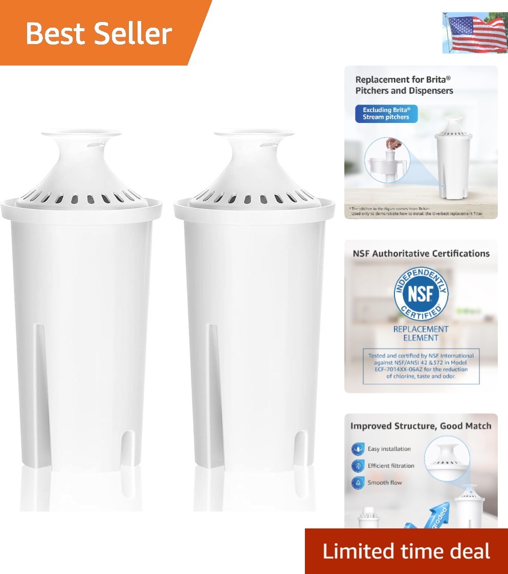 Efficient 2-Count NSF Certified Water Filter for Brita Pitchers and Dispensers