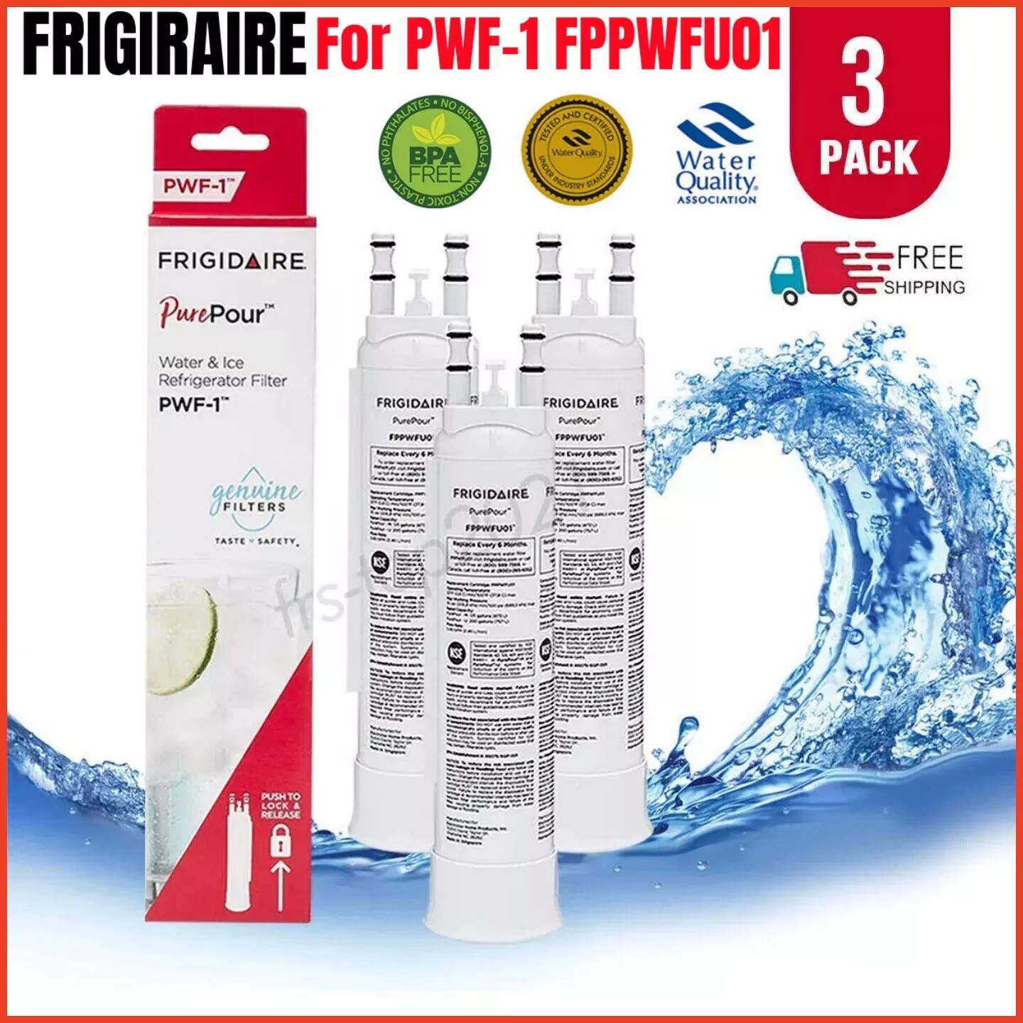 NEW 3-Pack Frigidaire PWF-1 FPPWFU01 Refrigerator PurePour Water &Ice Filter