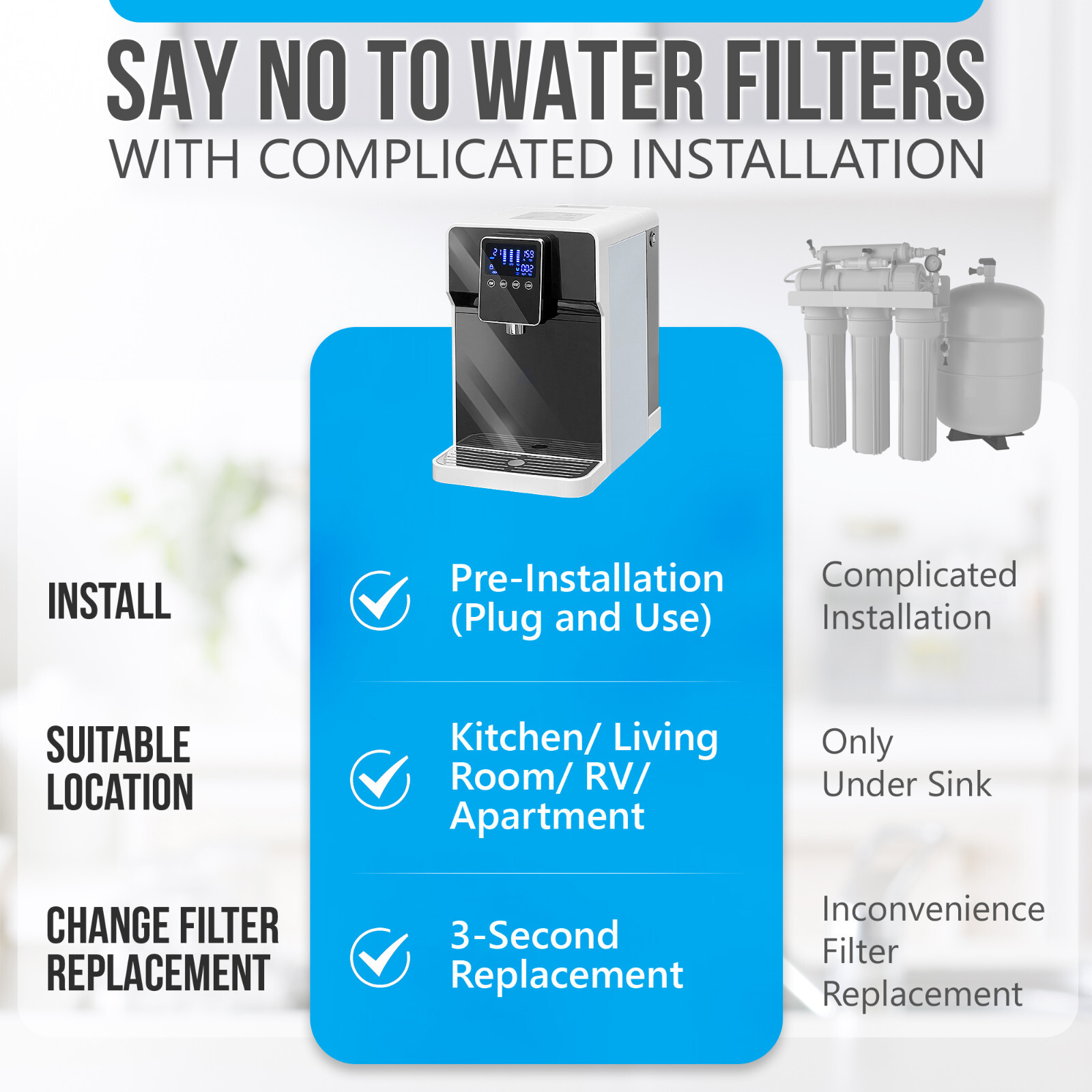 Countertop Reverse Osmosis Water Purifying Dispenser, Instant Hot Water