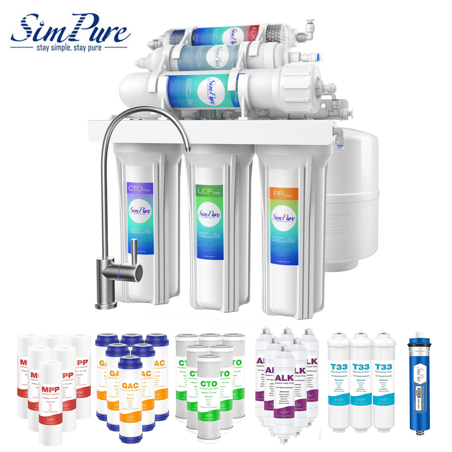 6 Stage 75GPD PH Alkaline Reverse Osmosis UnderSink Water Filter System Purifier