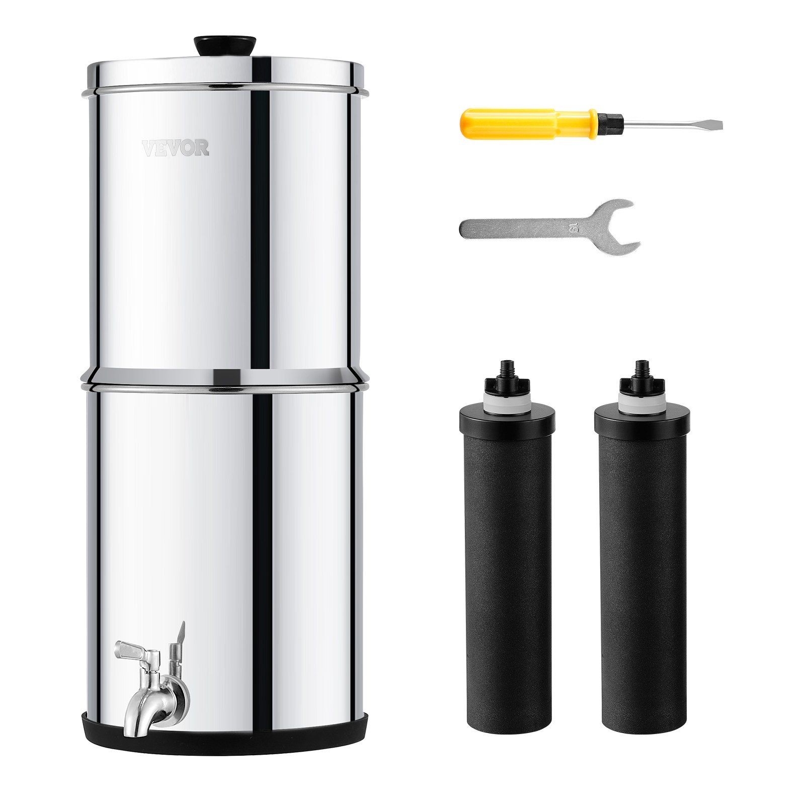2.25G Portable Gravity-fed Water Filter 304 Stainless Steel w/2 Carbon Filters