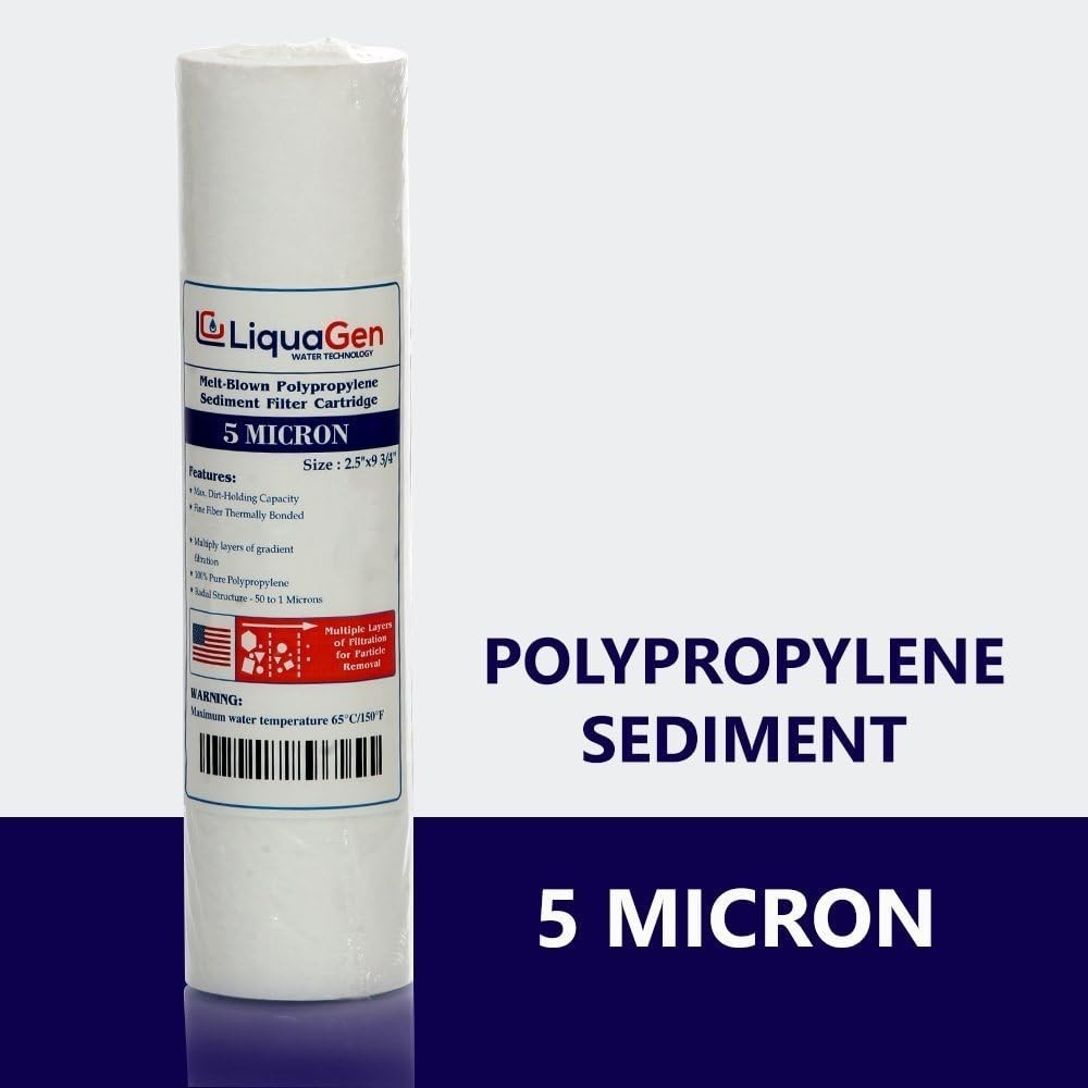 LiquaGen 5 Micron Sediment Filter 10″ PP RO Cartridge 1 /3 /16 /25 /50 Pack