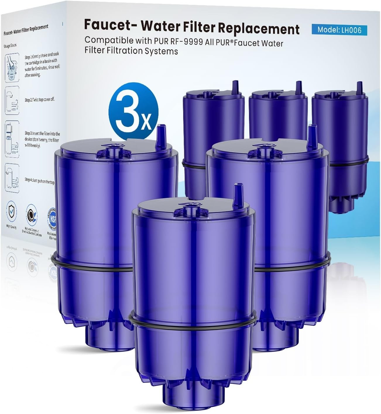 3 Pack Water Filter Replacement for PUR RF-9999® Faucet, NSF Certified, FreeShip