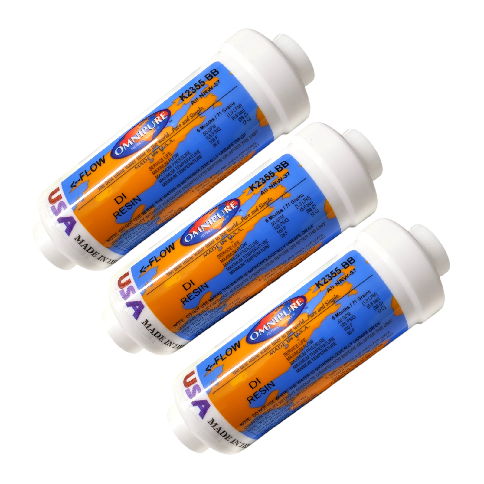 Omnipure K2355-BB Inline DI Resin 6×2 DI Mixbed Filter Elbow 1/4″ FPT 3pk