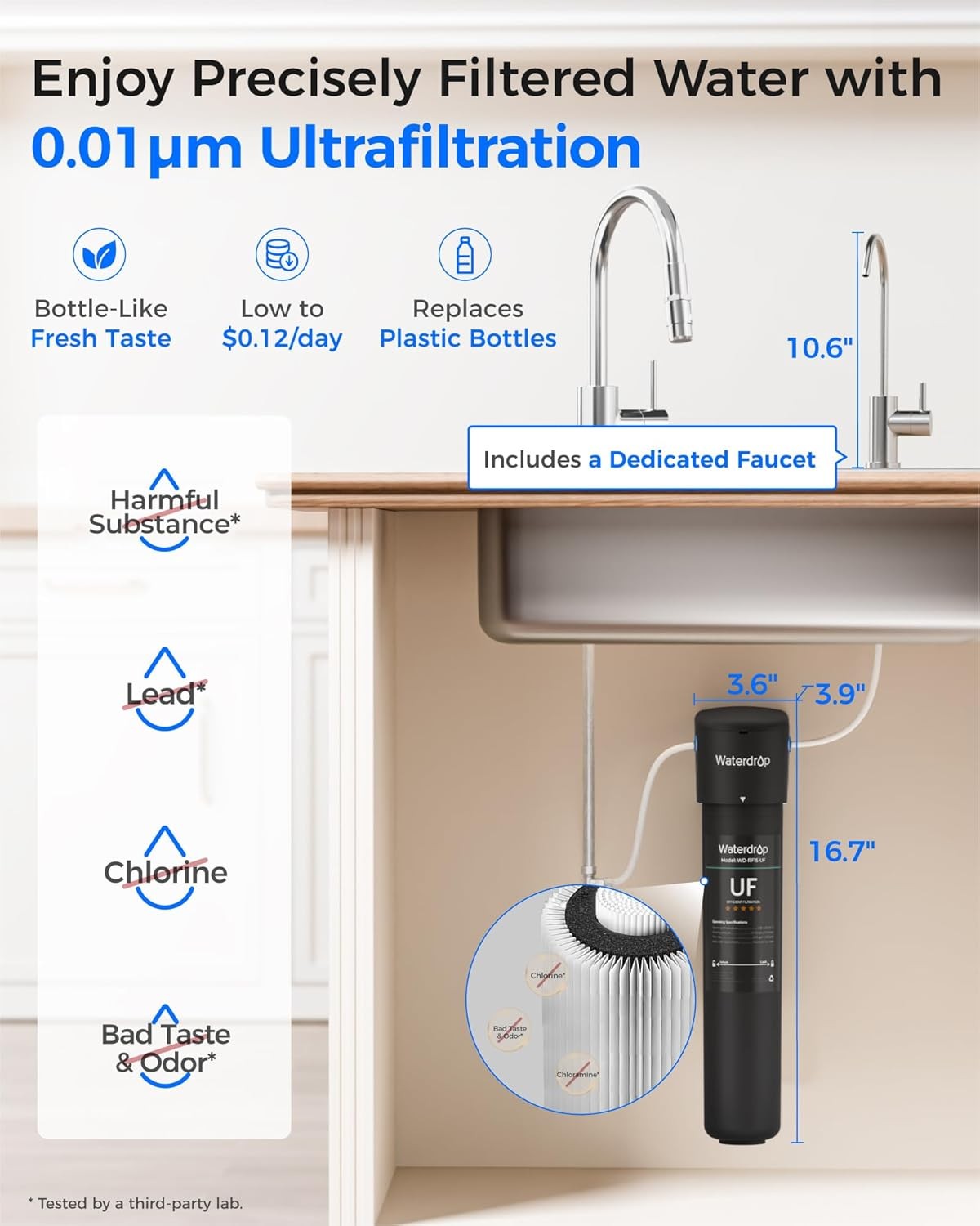 Waterdrop 15UB-UF Under Sink Water Filter System, 0.01 Micron Ultra Filtration