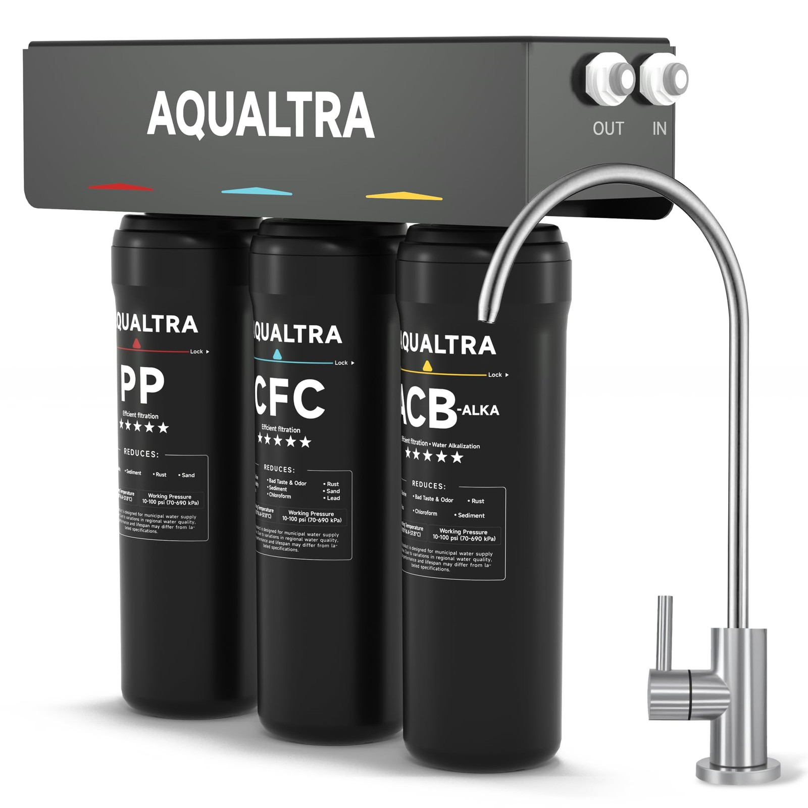 USF-3F-10 Slightly Alkaline Under Sink Water Filter System, 8K-32K Gal with F…