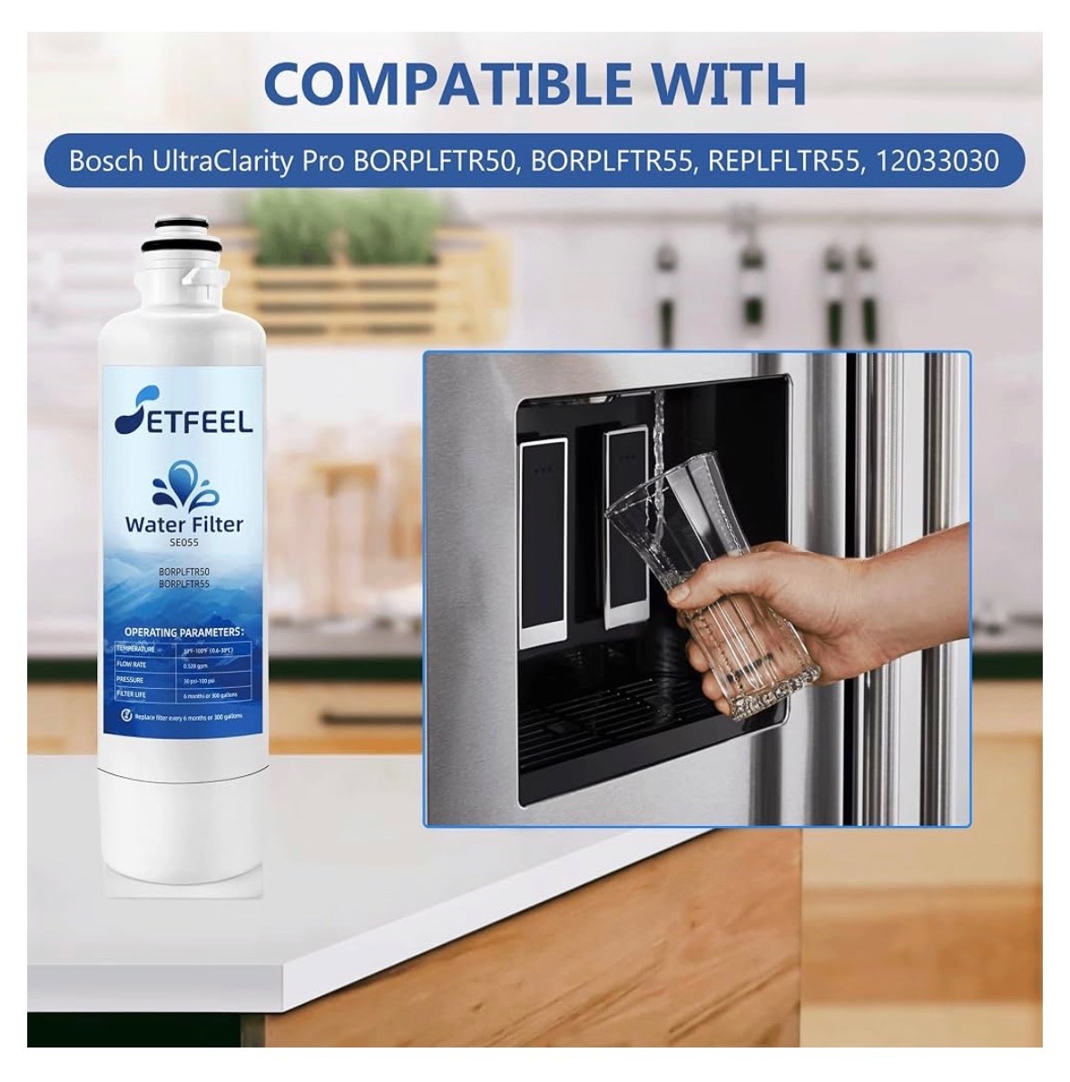 2 PACK SETFEEL 11032531 SE055 Water Filter For Bosch Ultra-Clarity BORPLFTR55
