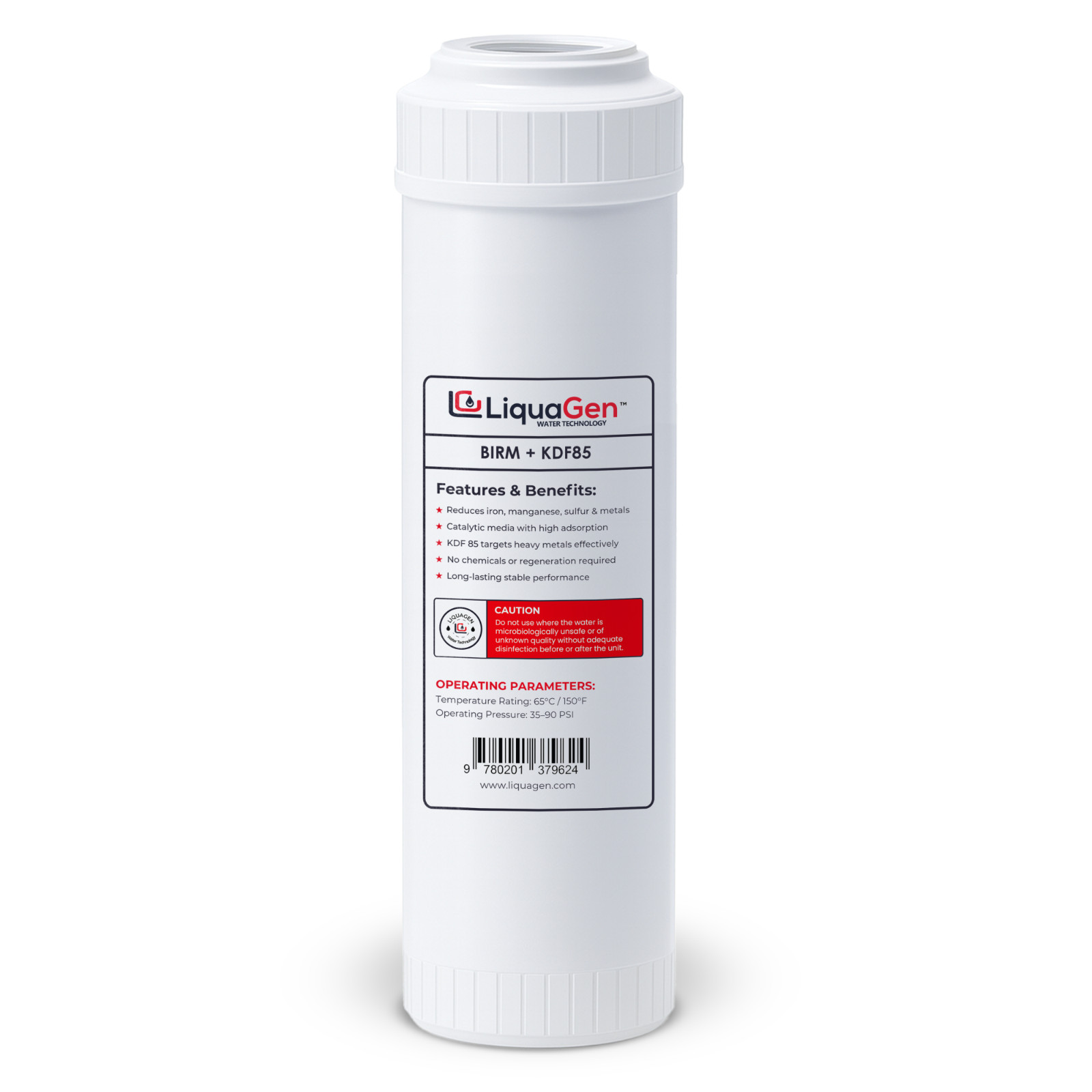 LiquaGen 2.5″ x 10″ BIRM + KDF-85 Filter Cartridge – Iron, Manganese & Sulfur