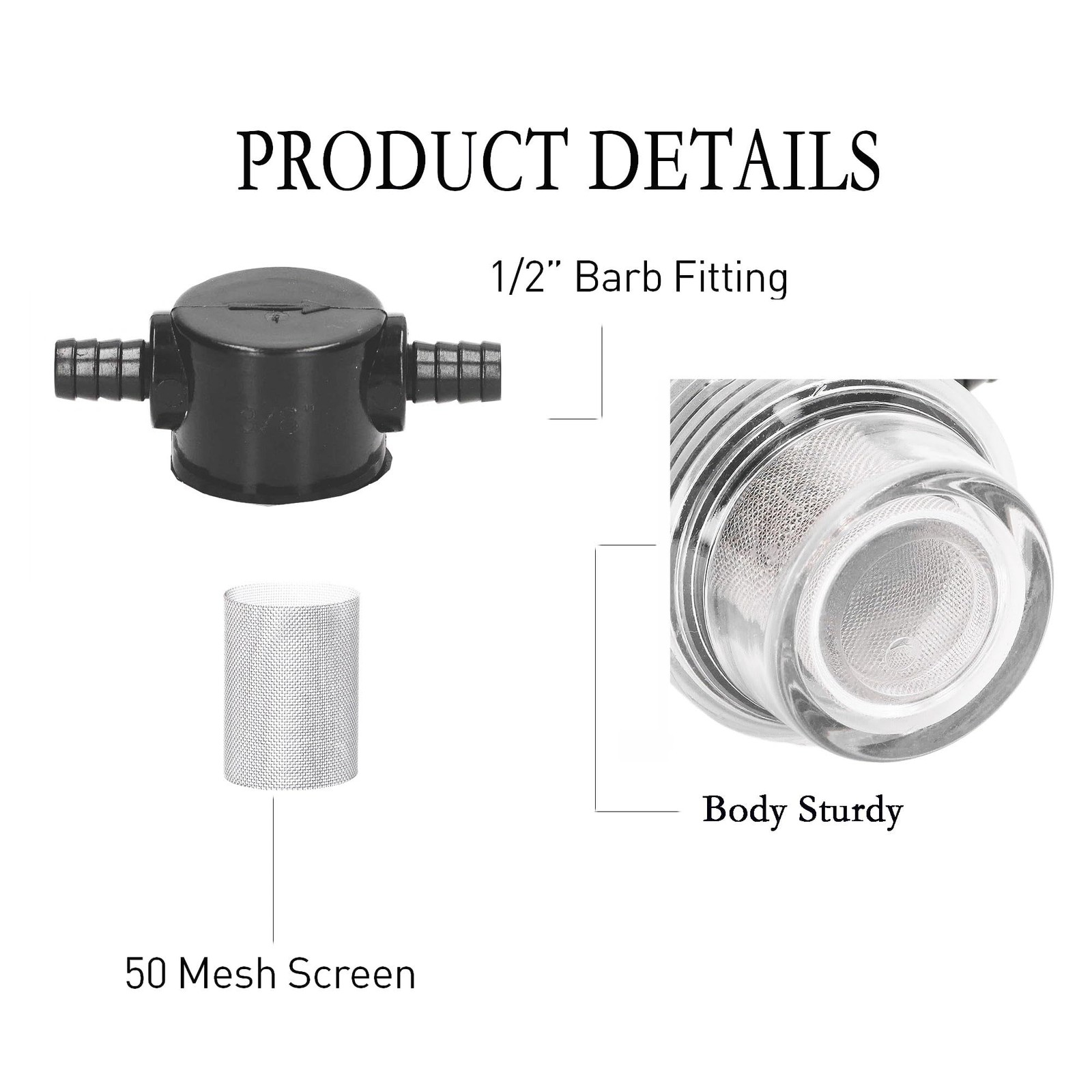 3/8 Inch Water Pump Strainer Hose Barb In-Line Strainer Twist-On Sprayer Filter
