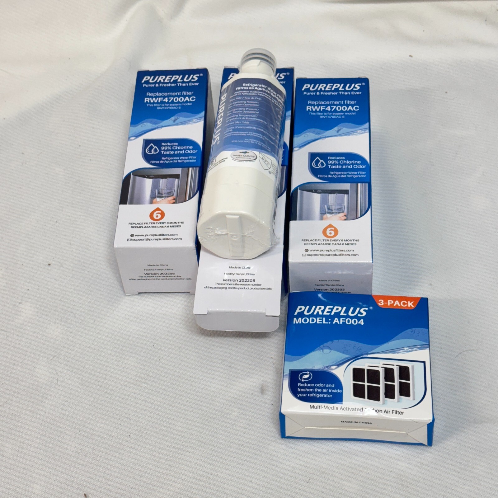 PUREPLUS RWF4700AC Replacement Filter 3 Pack + AF004 Carbon Air Filter; NEW