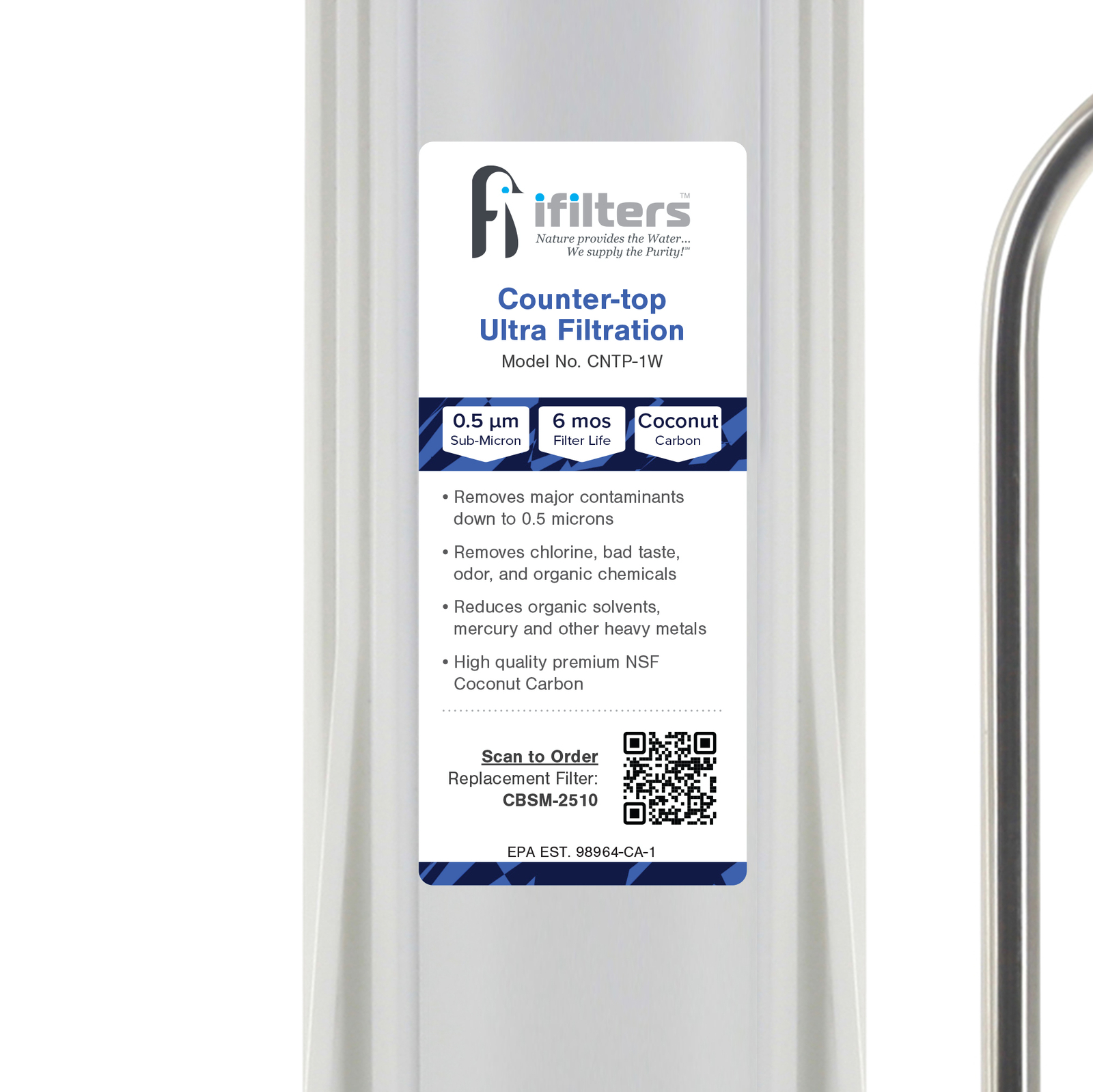 Countertop Ultra Drinking Water Filter For VOCs Cysts Pesticides Chlorine, White