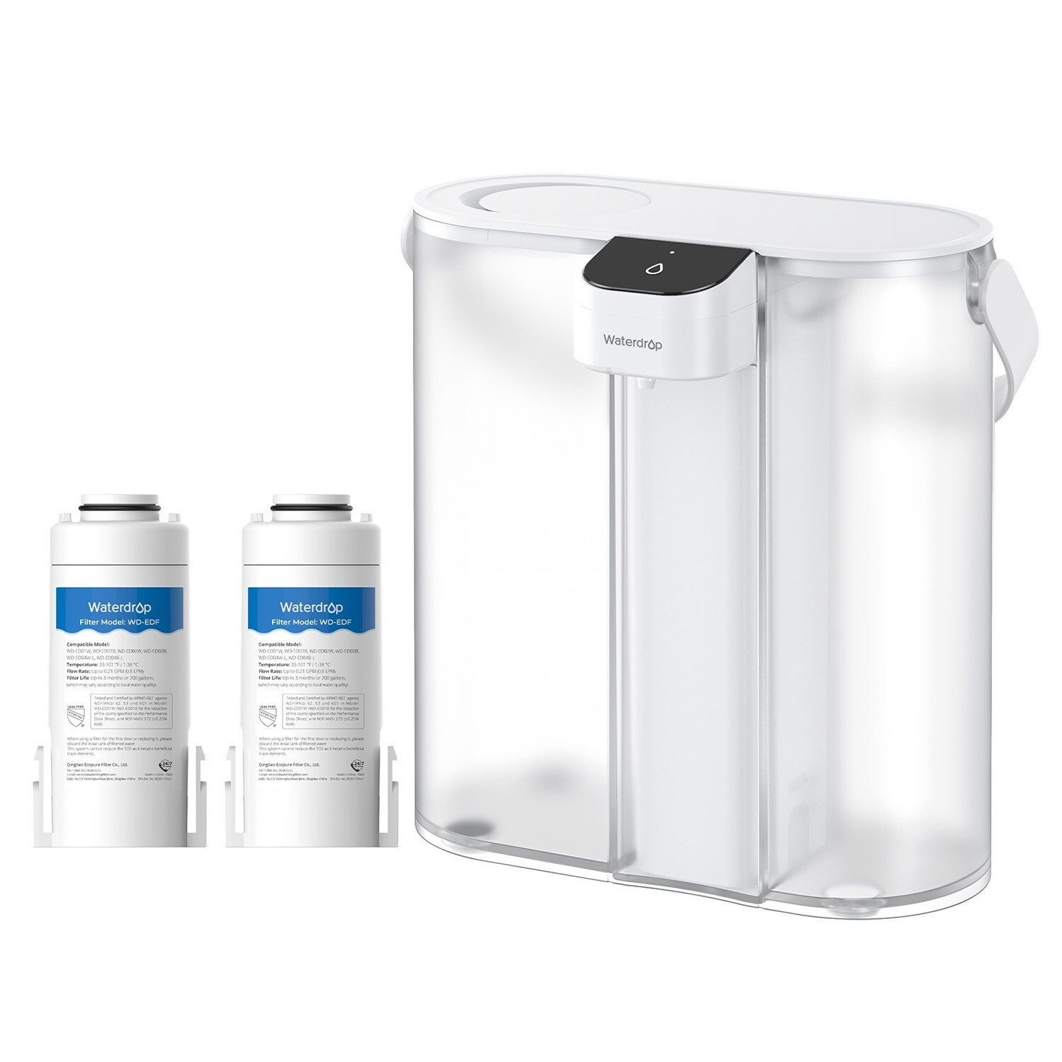 Waterdrop Compact Electric Water Filter Pitcher,200GallonWater,With 2 Filter