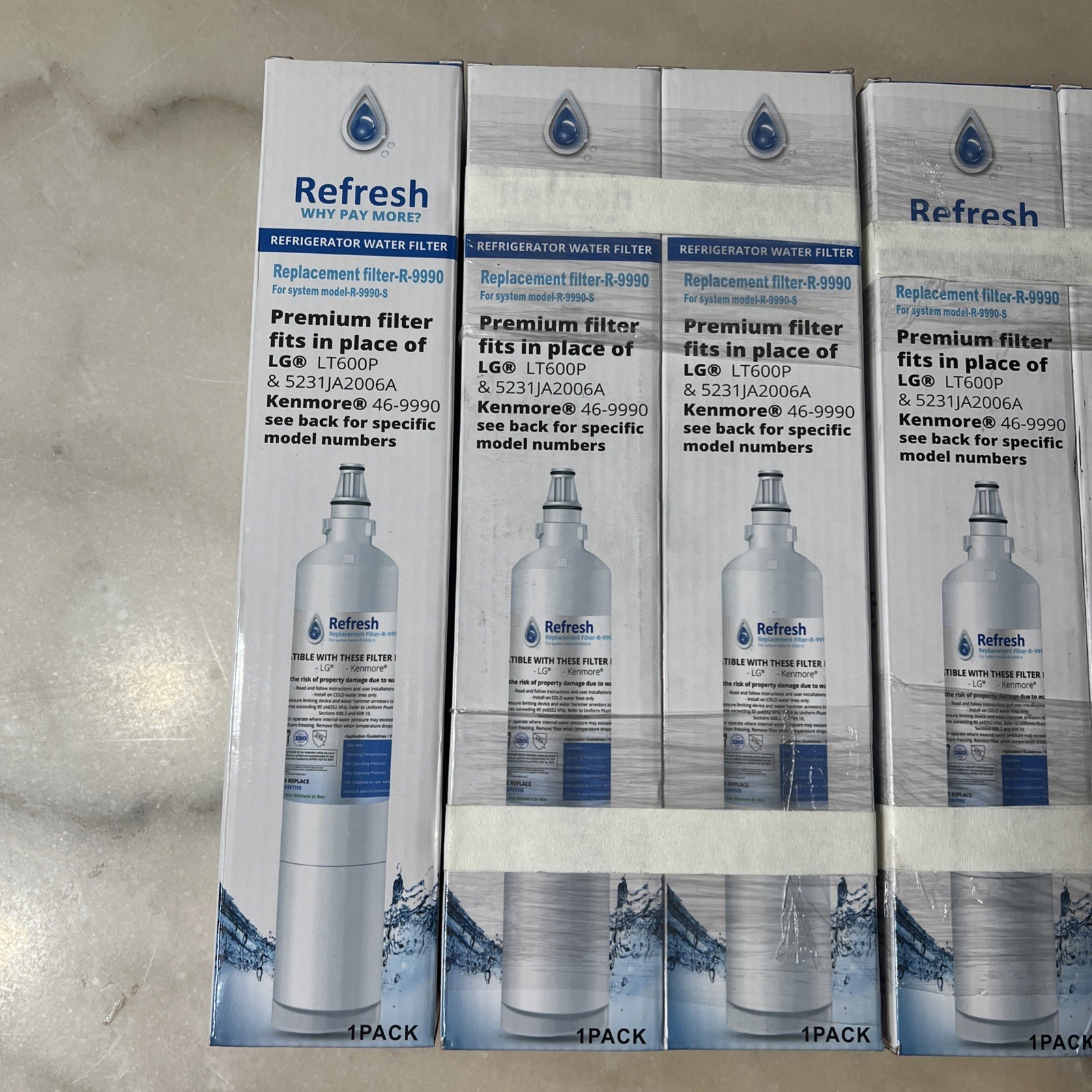 (5)REFRESH R-9990 Water Filter 2-Pack Fits LG LT600P & 5231JA2006A Refrigerators