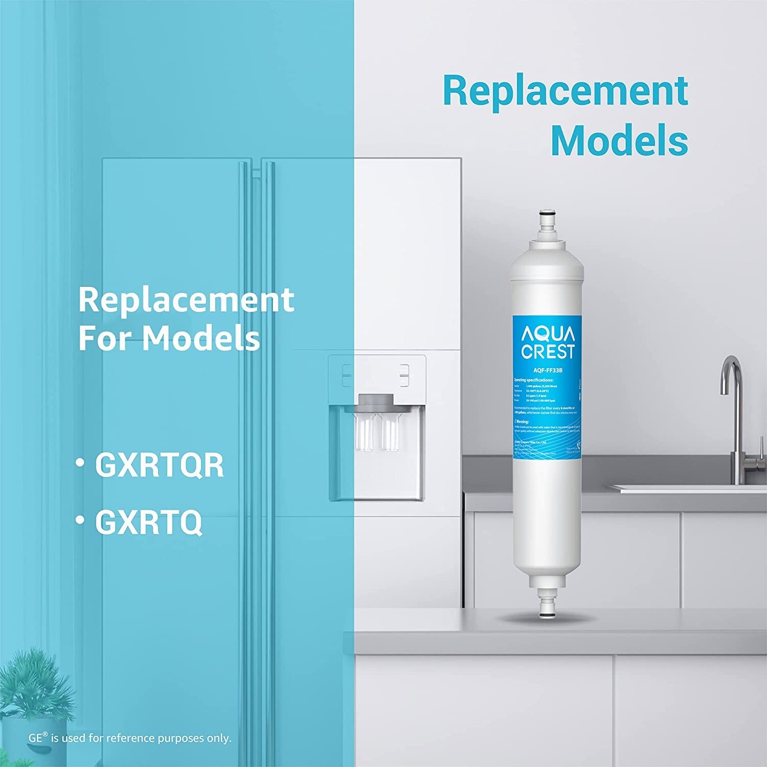 AQUA CREST GXRTQR Inline Water Filter, Replacement for GE® GXRTQR, GXRTQ (2 PACK