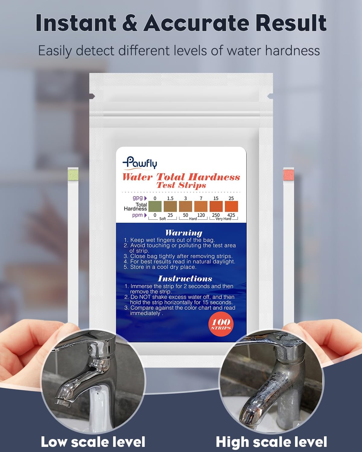 Water Hardness Test Kit Strips for Drinking Well Pool Spa 100 Count 1 Pack