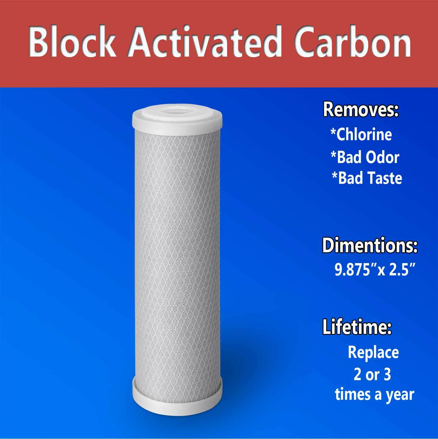 9.875″ x 2.5″ Coconut Shell Carbon Block Water Filter for Whole house & RO