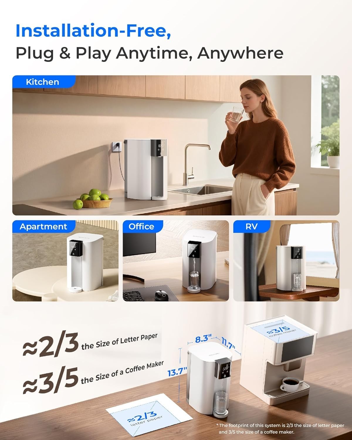 Waterdrop WD-A1 Countertop Reverse Osmosis System, Hot and Cold Water Dispenser