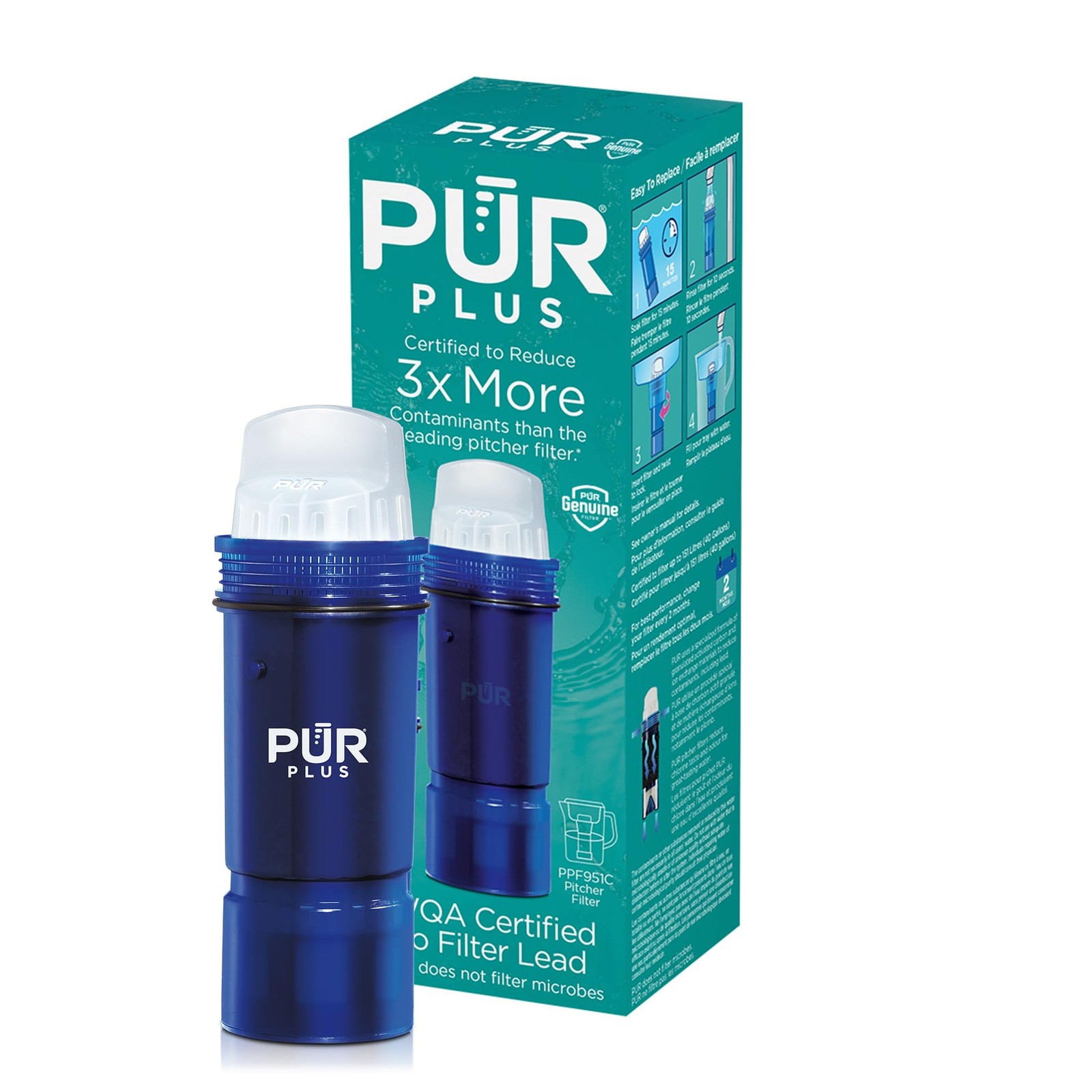 PUR Plus Lead Reducing Water Pitcher and Dispenser 1 Count (Pack of 1), Blue