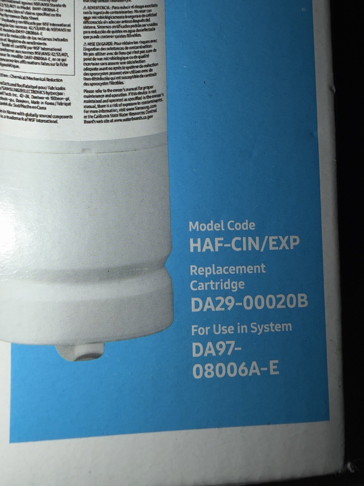 OEM- Samsung DA29-00020B HAF-CIN/EXP Refrigerator Ice & Water Filter Genuine