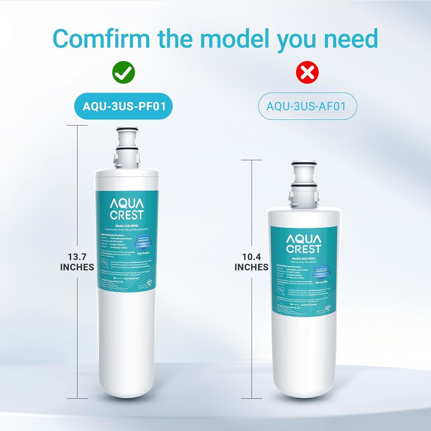 AQUA CREST Under Sink Water Filter, 3US-PF01,Replacement for 3US-MAX-F01H,(5)