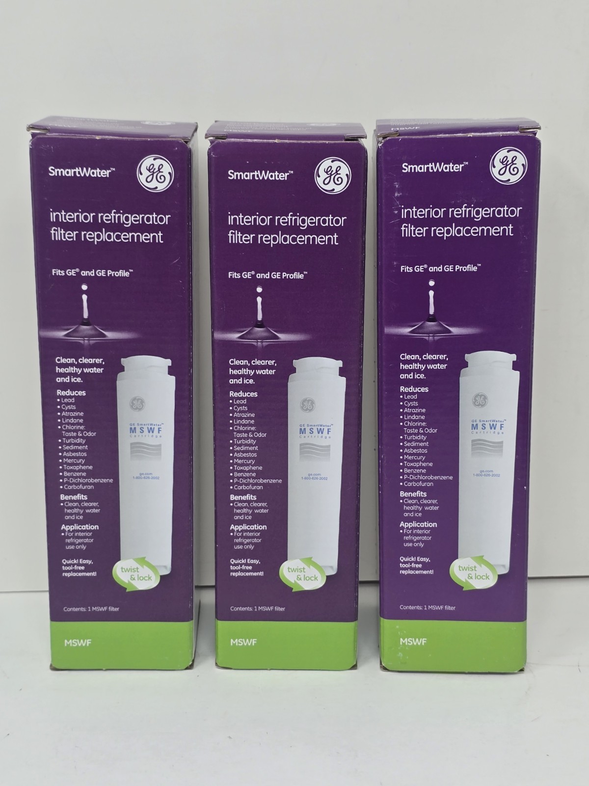 (Lot of 3) Genuine GE SmartWater MSWF Refrigerator Water Filter – New & Sealed