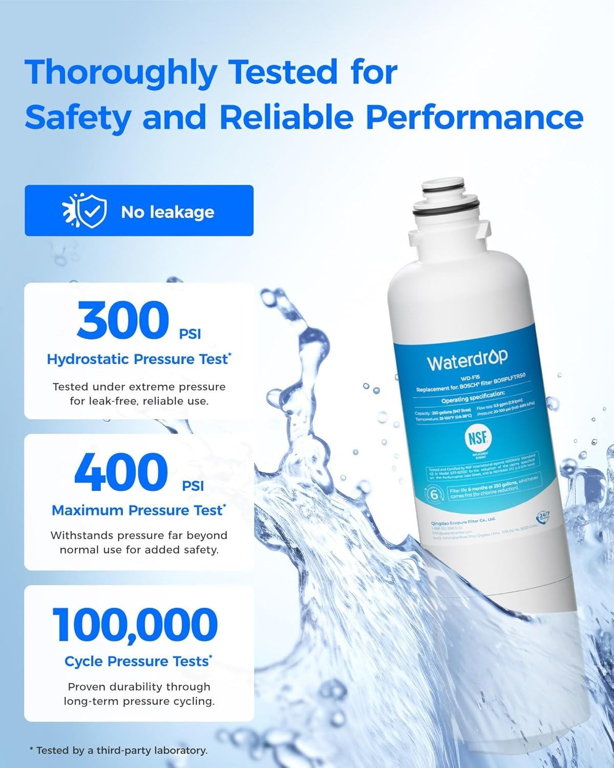 Waterdrop Refrigerator Water Filter Replacement for Bosch® Ultra Clarity®, (3)