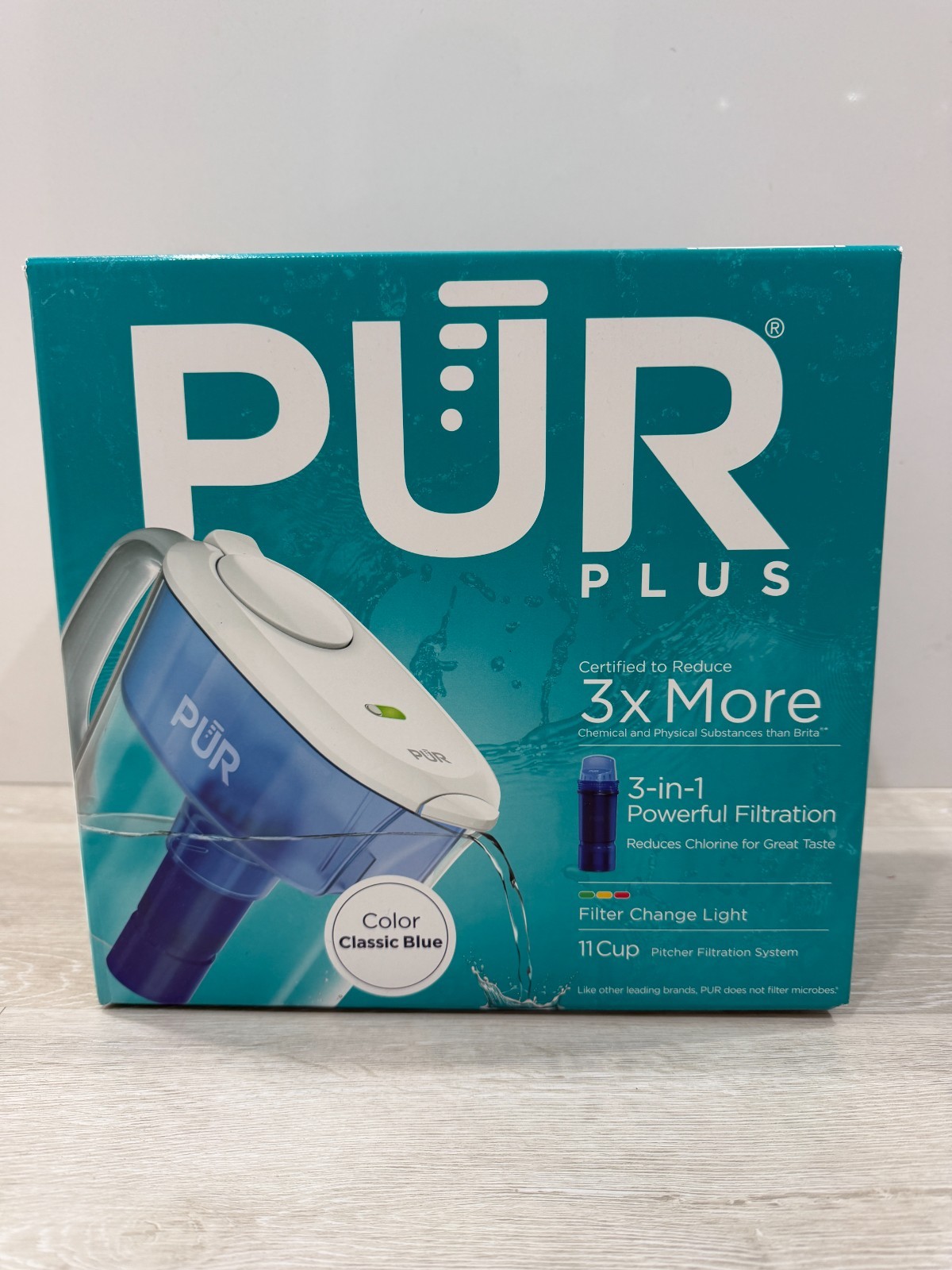 PUR Plus 11 Cup Water Filter Pitcher Classic Blue Filter Change Light NEW