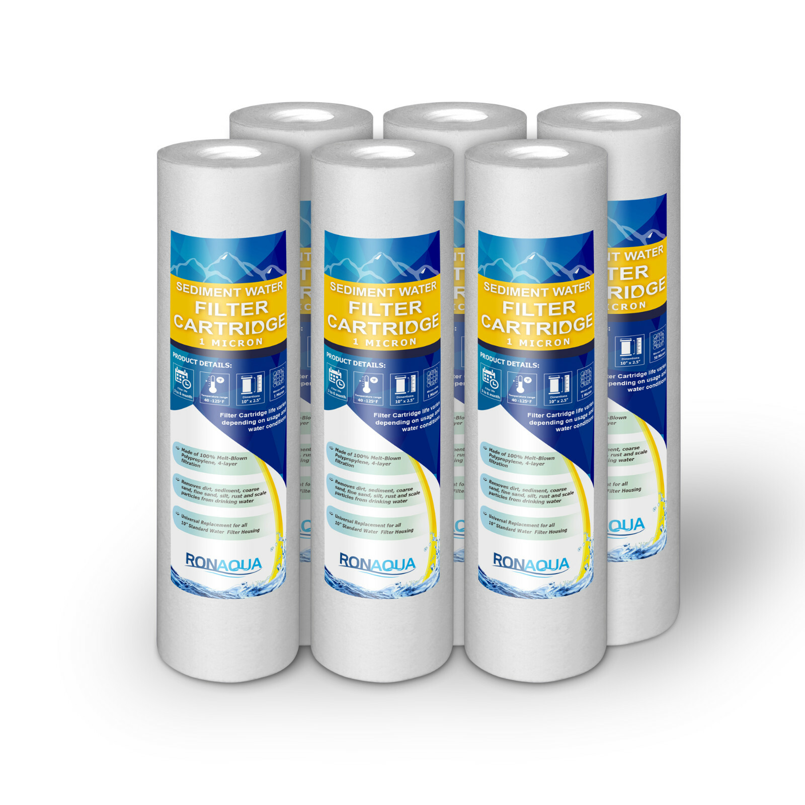Sediment Water Filter Cartridge 1 Micron 10″x 2.5″, Four Layers of Filtration,