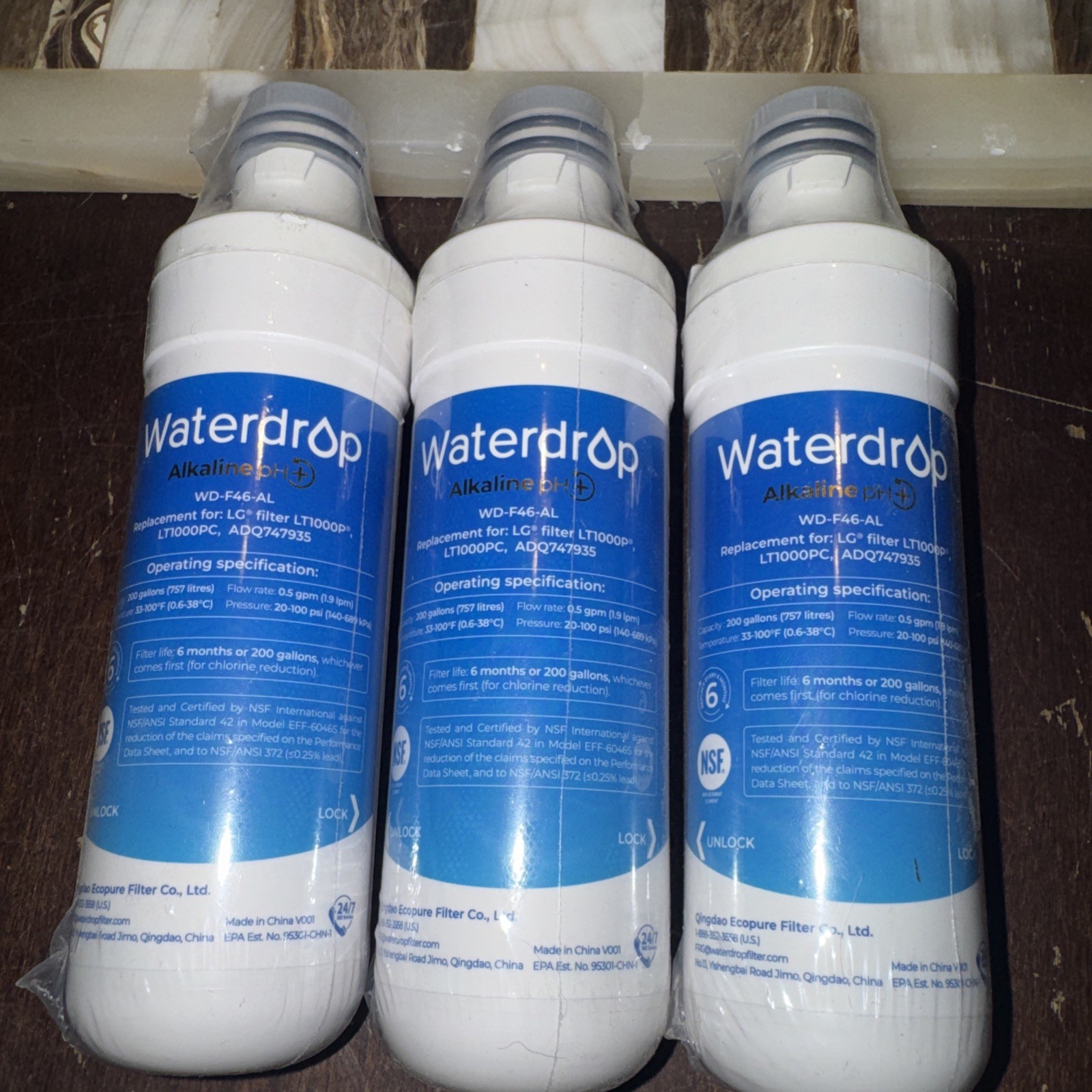Waterdrop WD-F46 Refrigerator Water Filter 3 Pack for LG LT1000P LT1000PC ADQ747