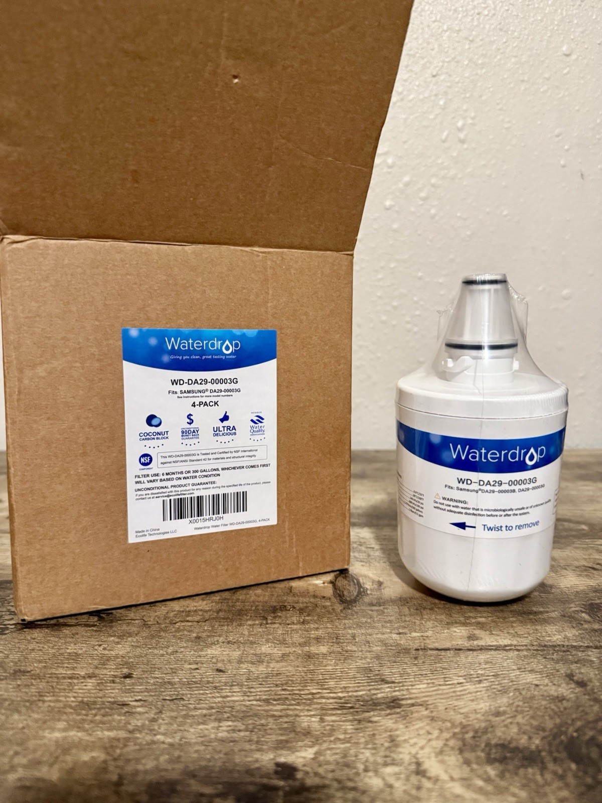 Waterdrop Replacement for Samsung DA29-00003G Refrigerator Water Filter, 4 packs