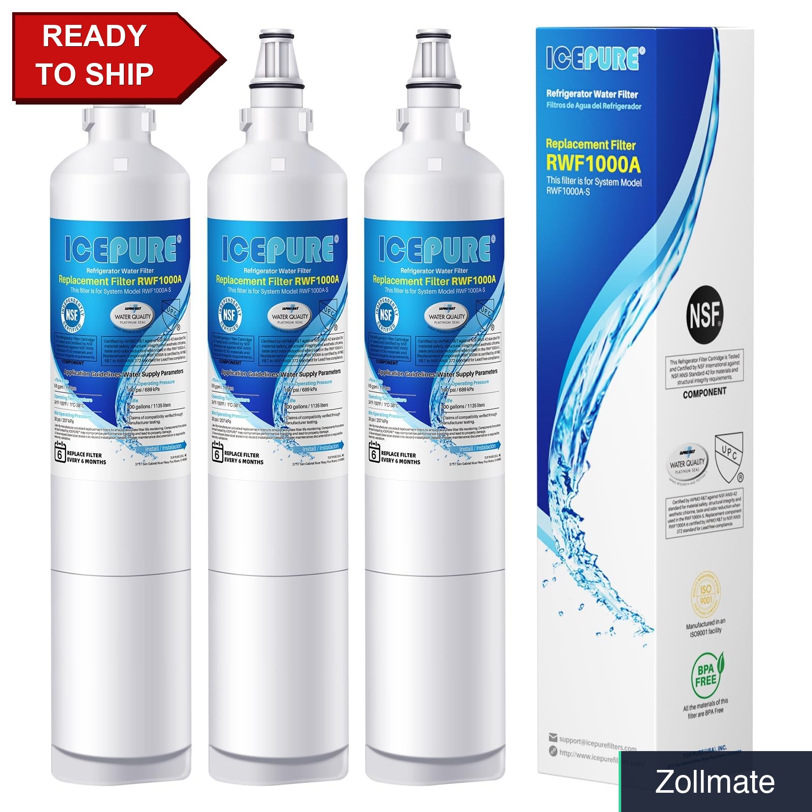Refrigerator Water Filter Replacement 3-Pack LG LT600P Kenmore 46-9990