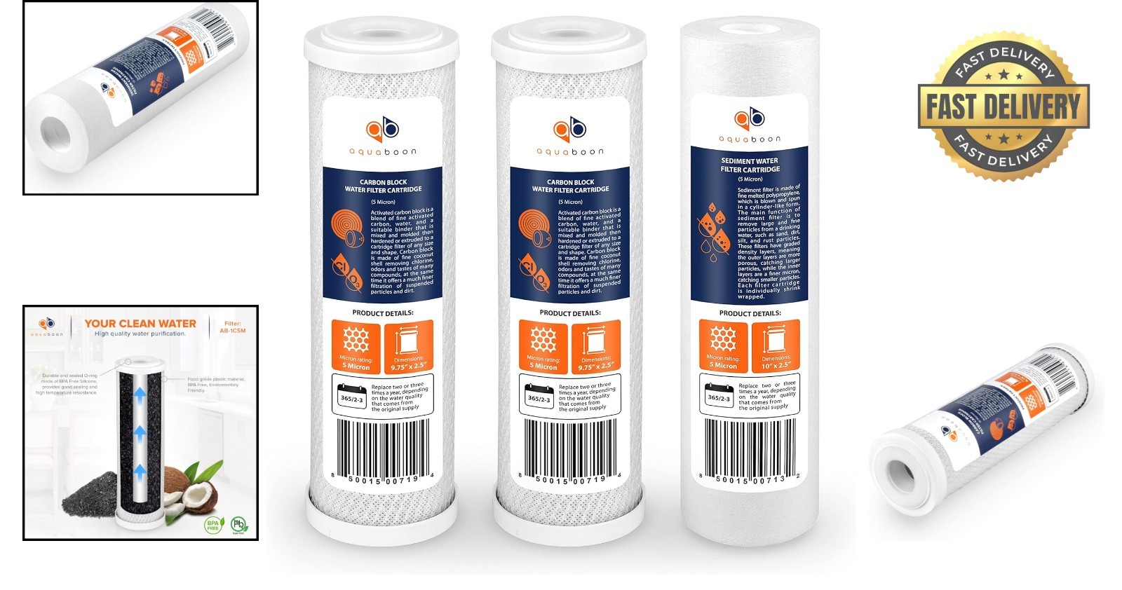 5 Micron Water Filter Cartridge Set of 3 – Removes Odors and Impurities