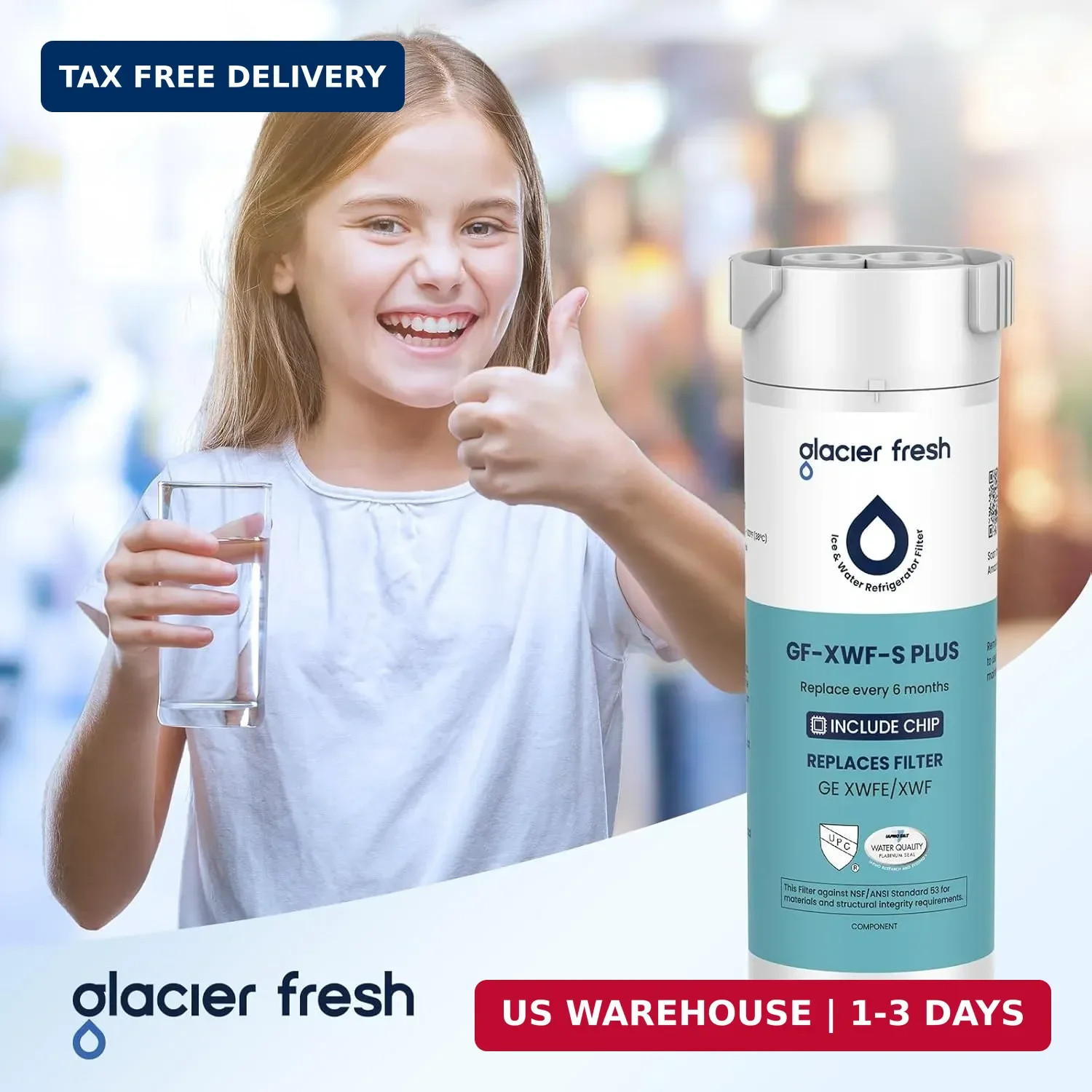 GLACIER FRESH Water Filter Compatible with XWFE (Built-in CHIP), Replacement for