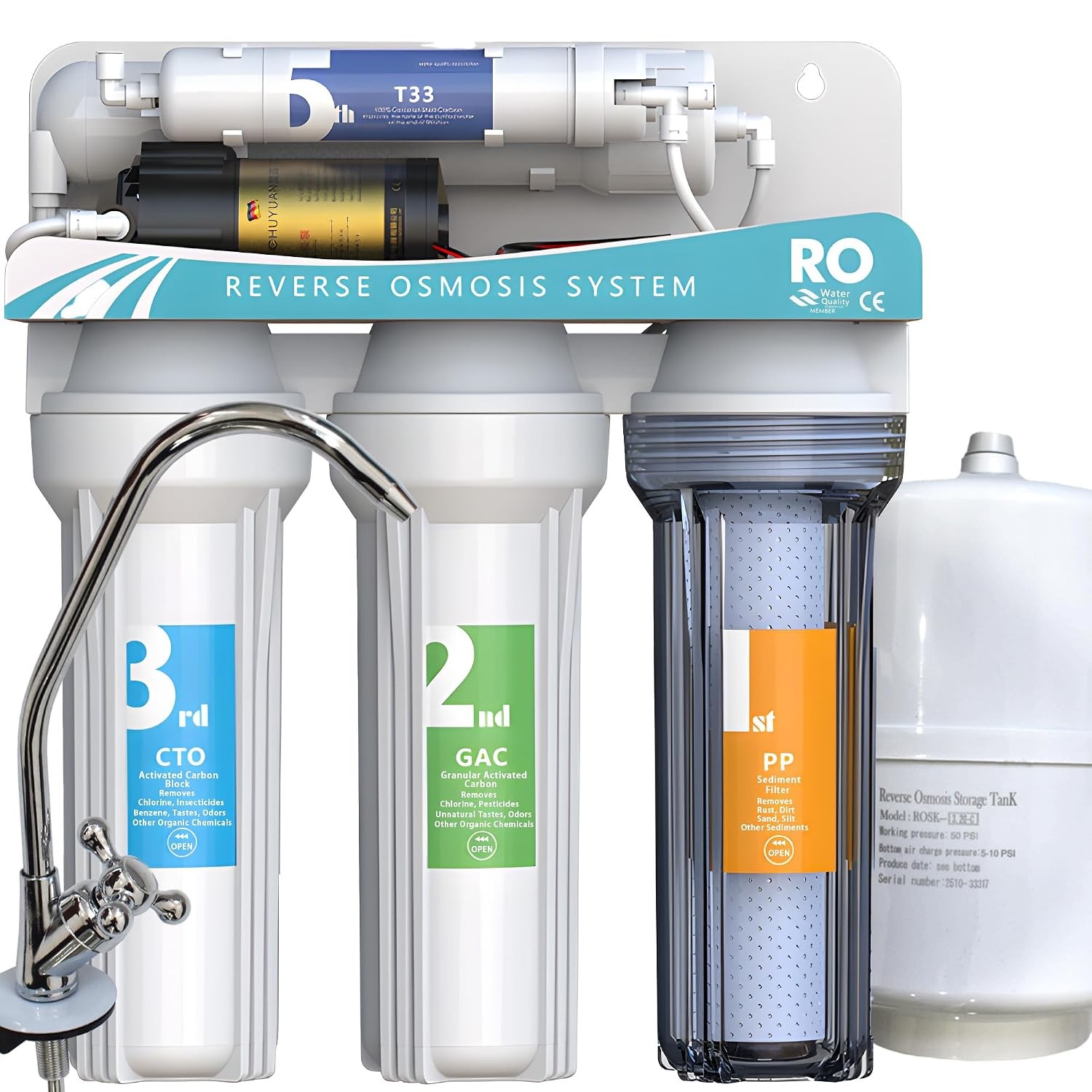 Kneysan 5-Stage Reverse Osmosis Water Filter System Under Sink RO Purifier NSF