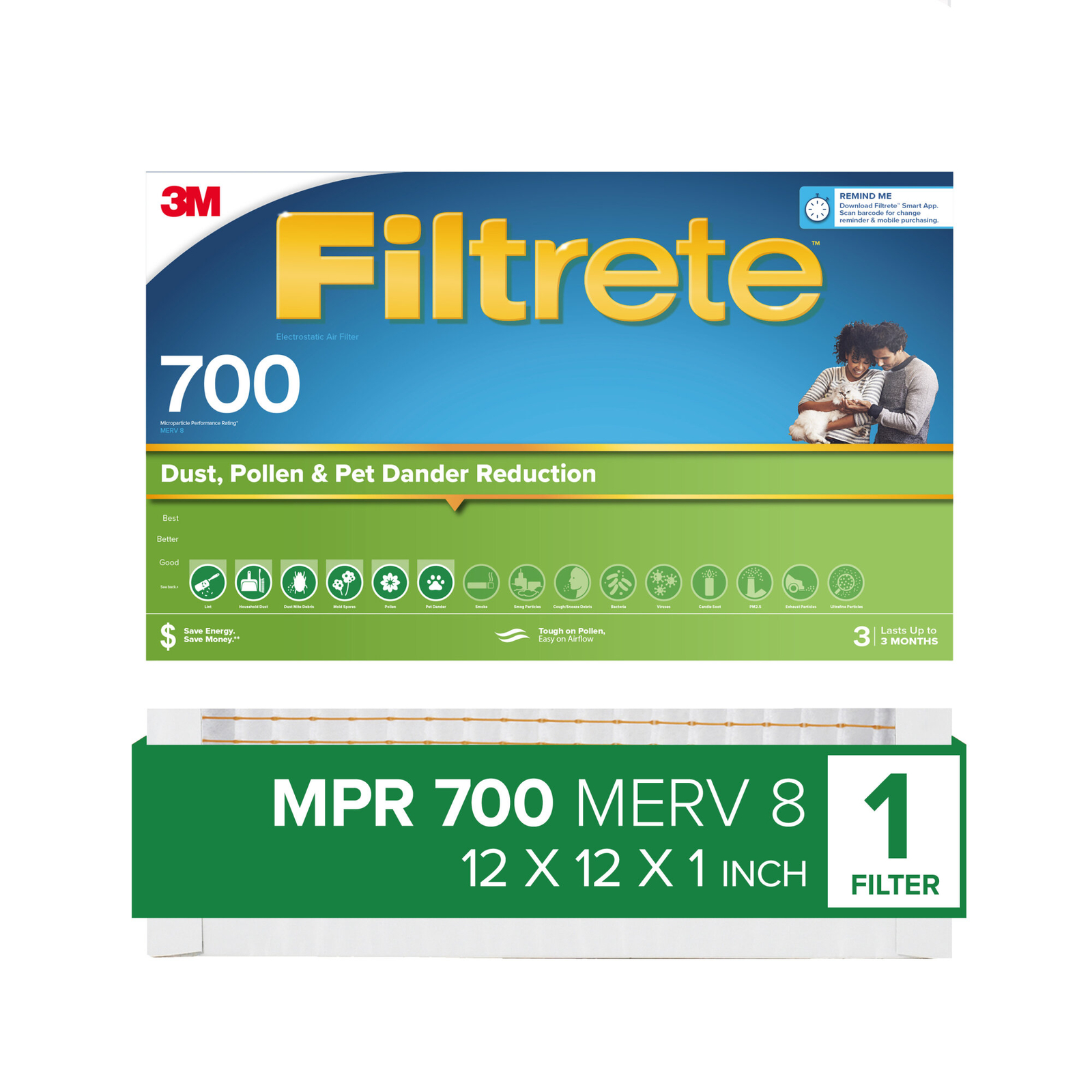 Filtrete Electrostatic Air Filter 700 MPR 710-4, 12 in x 12 in x 1 in