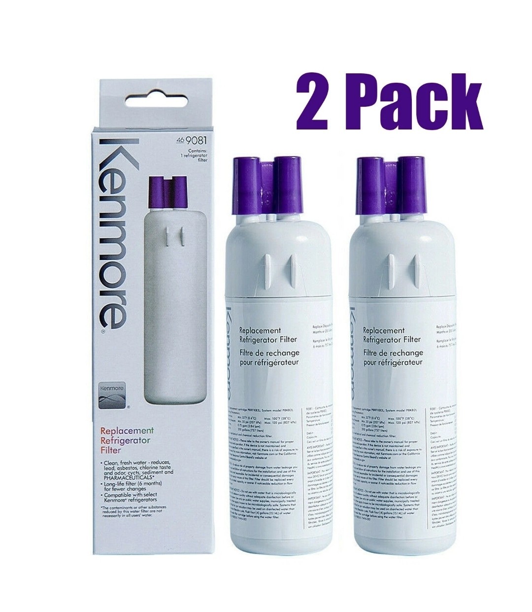 2 Pack 9081 Kenmore 469081 46-9930 Refrigerator &Water Filter New