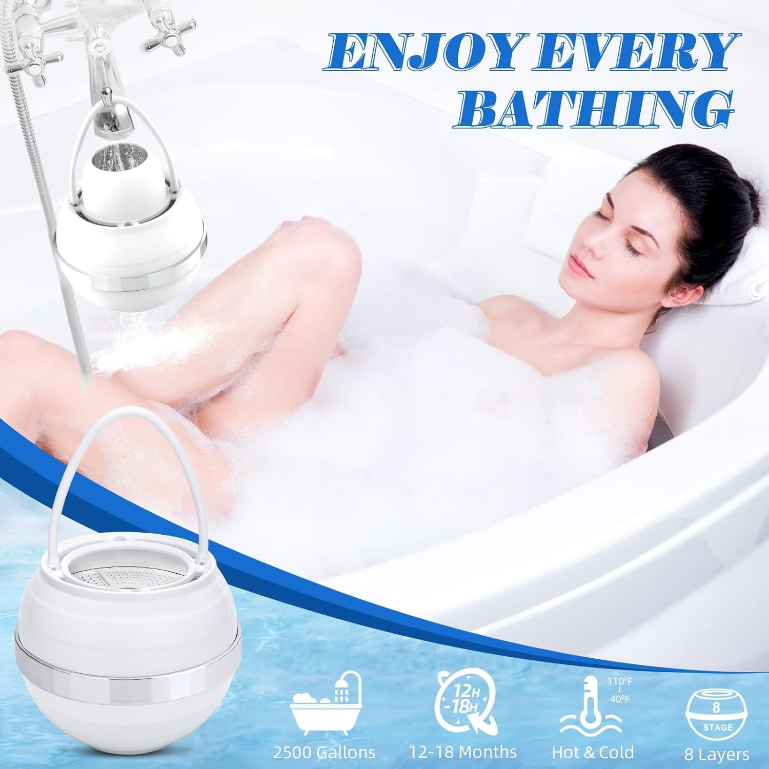 Bath Filter Tub Bathtub Water Filter Softer Skin & Hair 8 Stages Hotel Grade