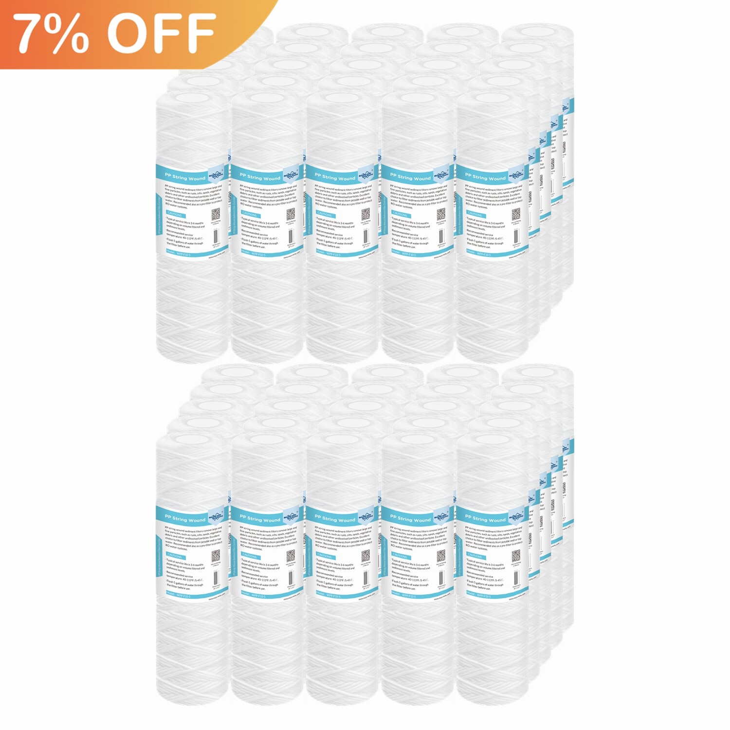 50 Pack 10″ x 2.5″ String Wound Sediment Water Filter Whole House RO Replacement