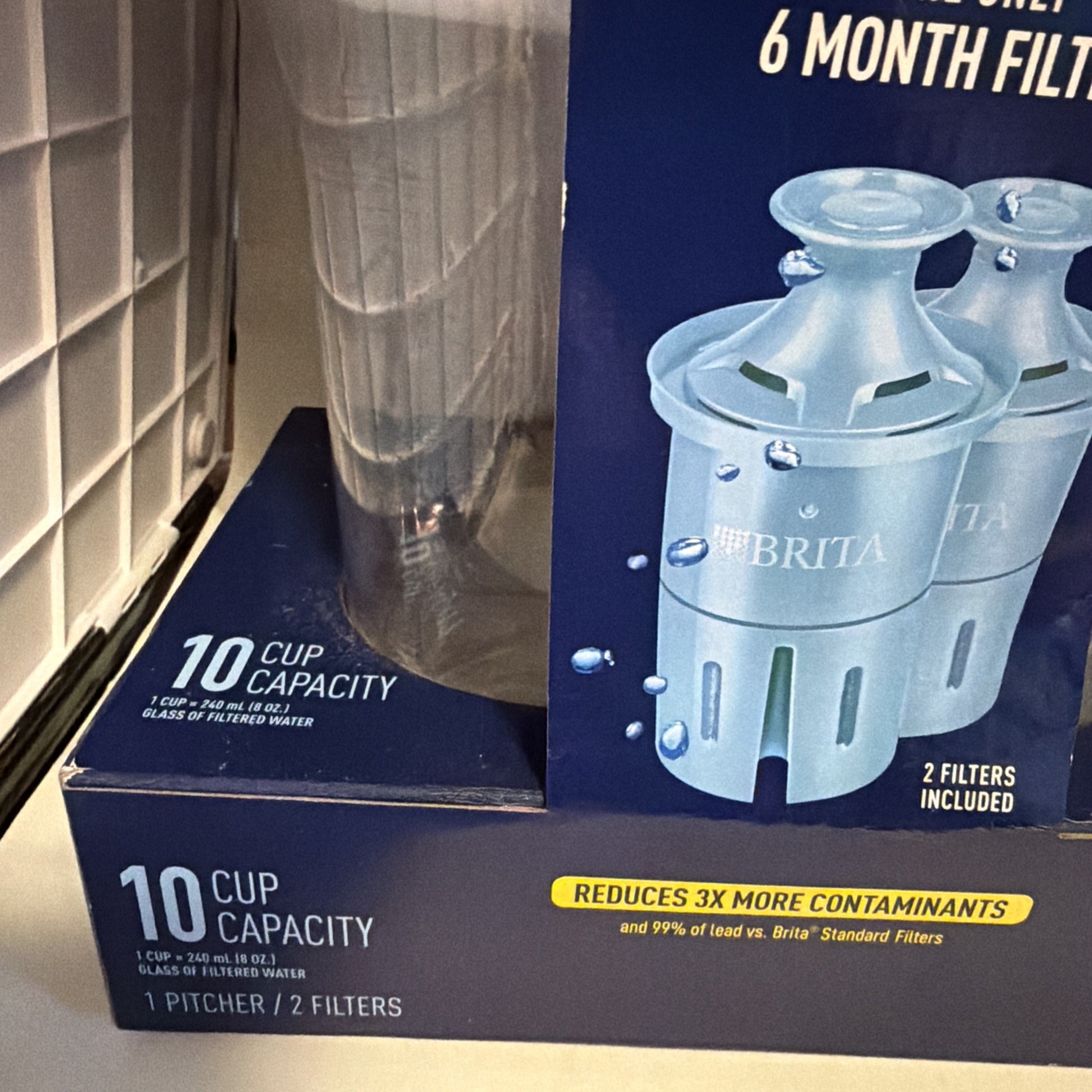 Brita Large 10 Cup Water Pitcher + 2 Elite LongLast+ Filters Last 6 Months Each