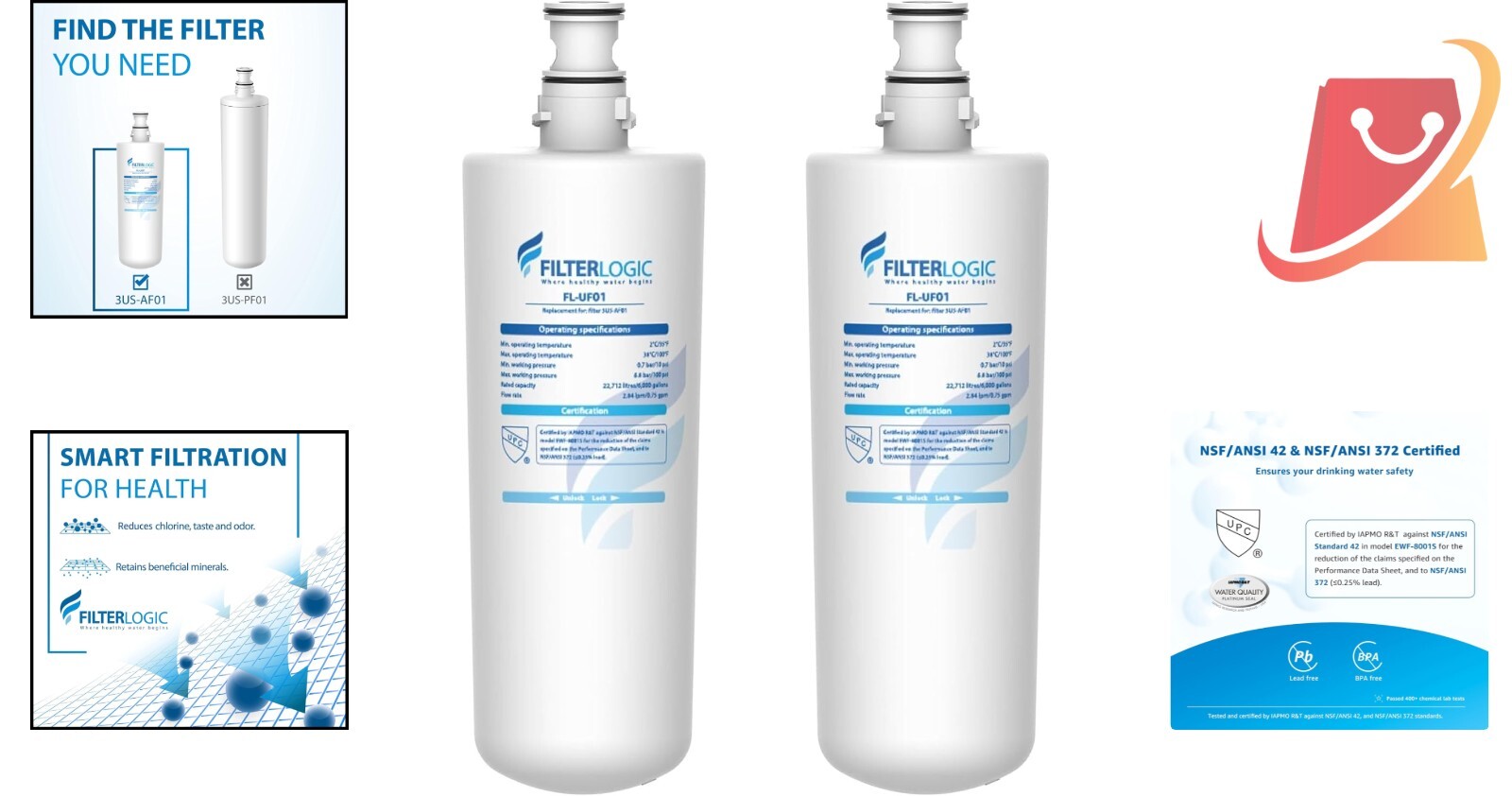 Under Sink Water Filter Lead-Free 2 Count NSF/ANSI 42 Certified Healthy Water