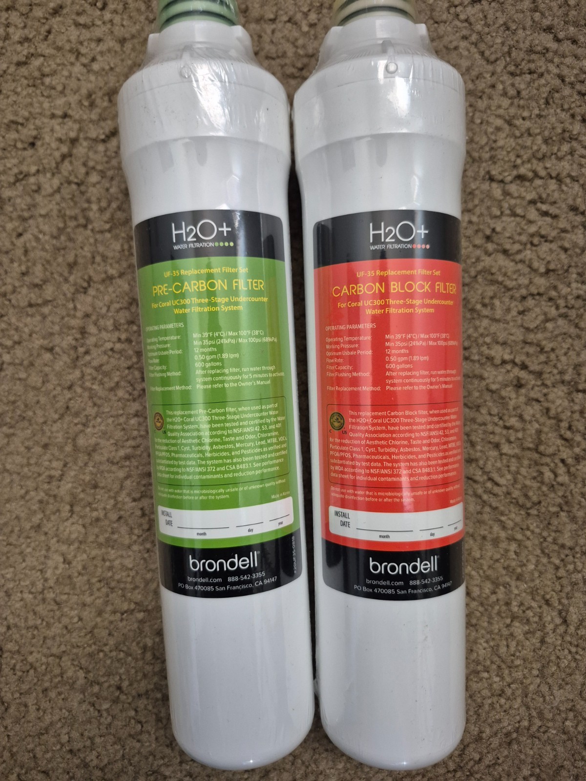 Brondell H2O+ Coral Carbon Block 3 Stage Water Filter (Orange & Green) UF-35