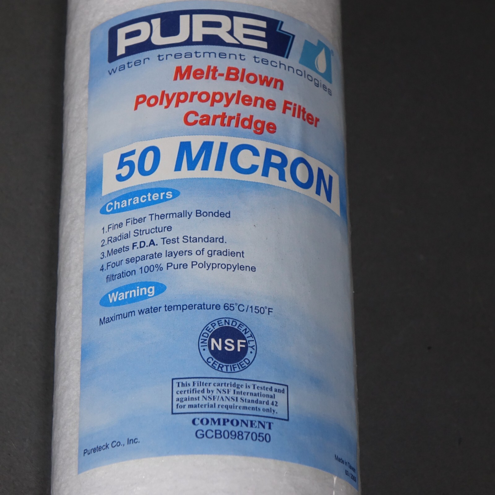 Pure 10″ x 2.5″ Spun Polypropylene Water Filter Cartridge 50 Micron Pack of 4