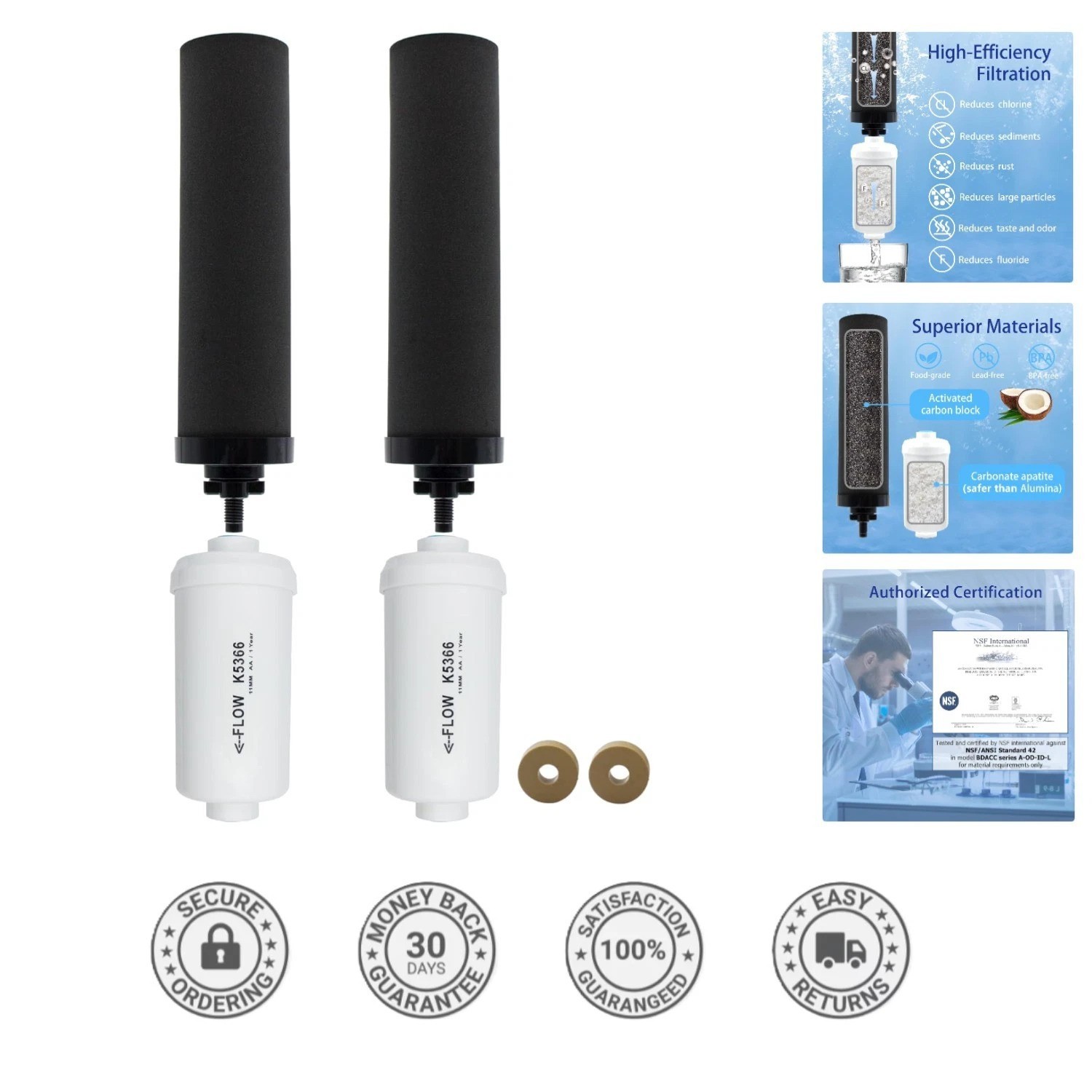 NSF Certified Berkey Filter Set – BB9-2 & PF-2 for Safe Water (4 Count)