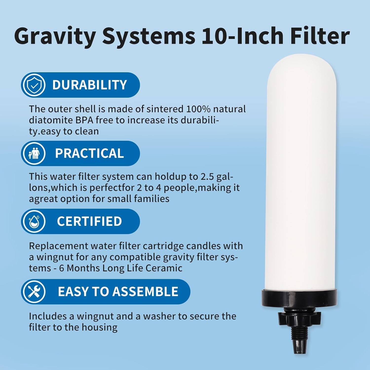 2 Pack 7″ Ceramic Water Filters with Activated Carbon – Superior Purification