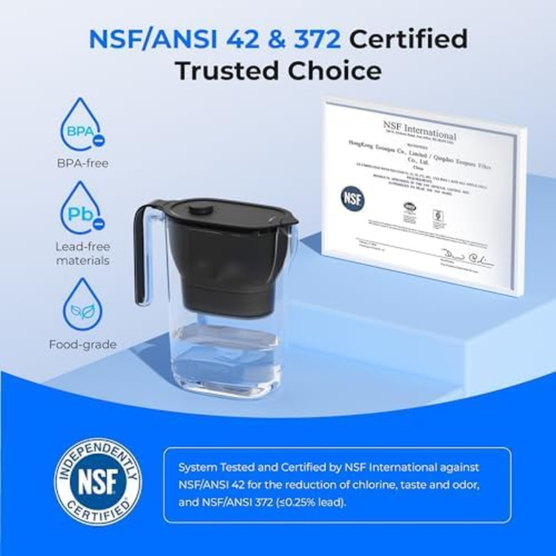 7 Cup Water Filter Pitcher 200 Gallon NSF Certified Black