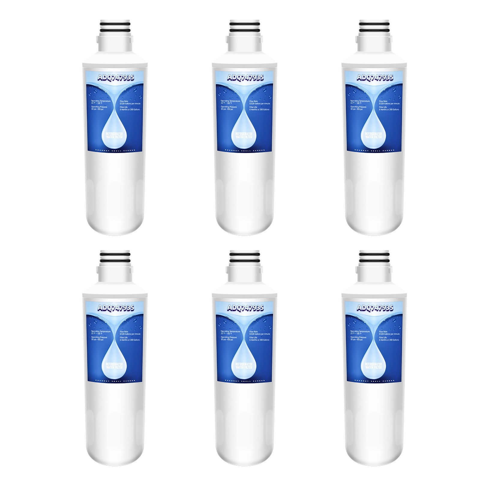 6 Pack ADQ747935 Replacement Water Filter for LG LT1000PC ADQ75795105