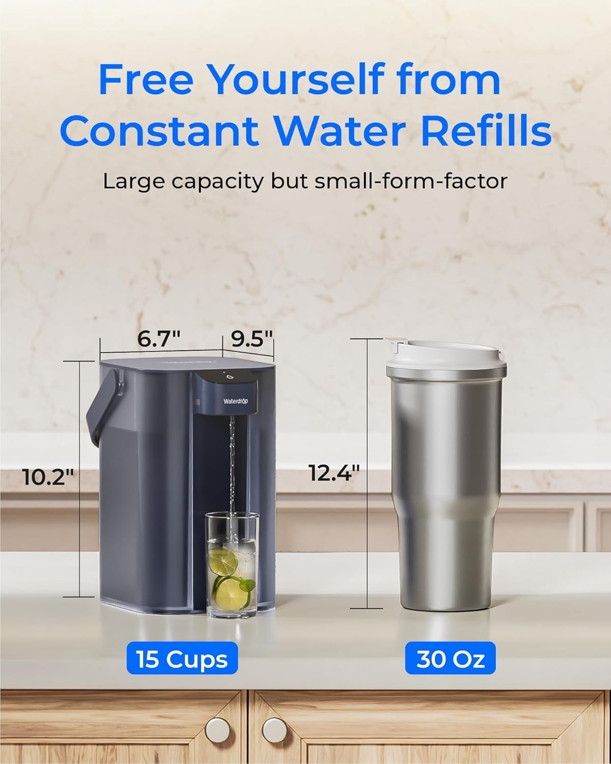 Waterdrop Rechargeable Water Filter Dispenser, 200-Gallon Water Pitcher (1+1pcs)